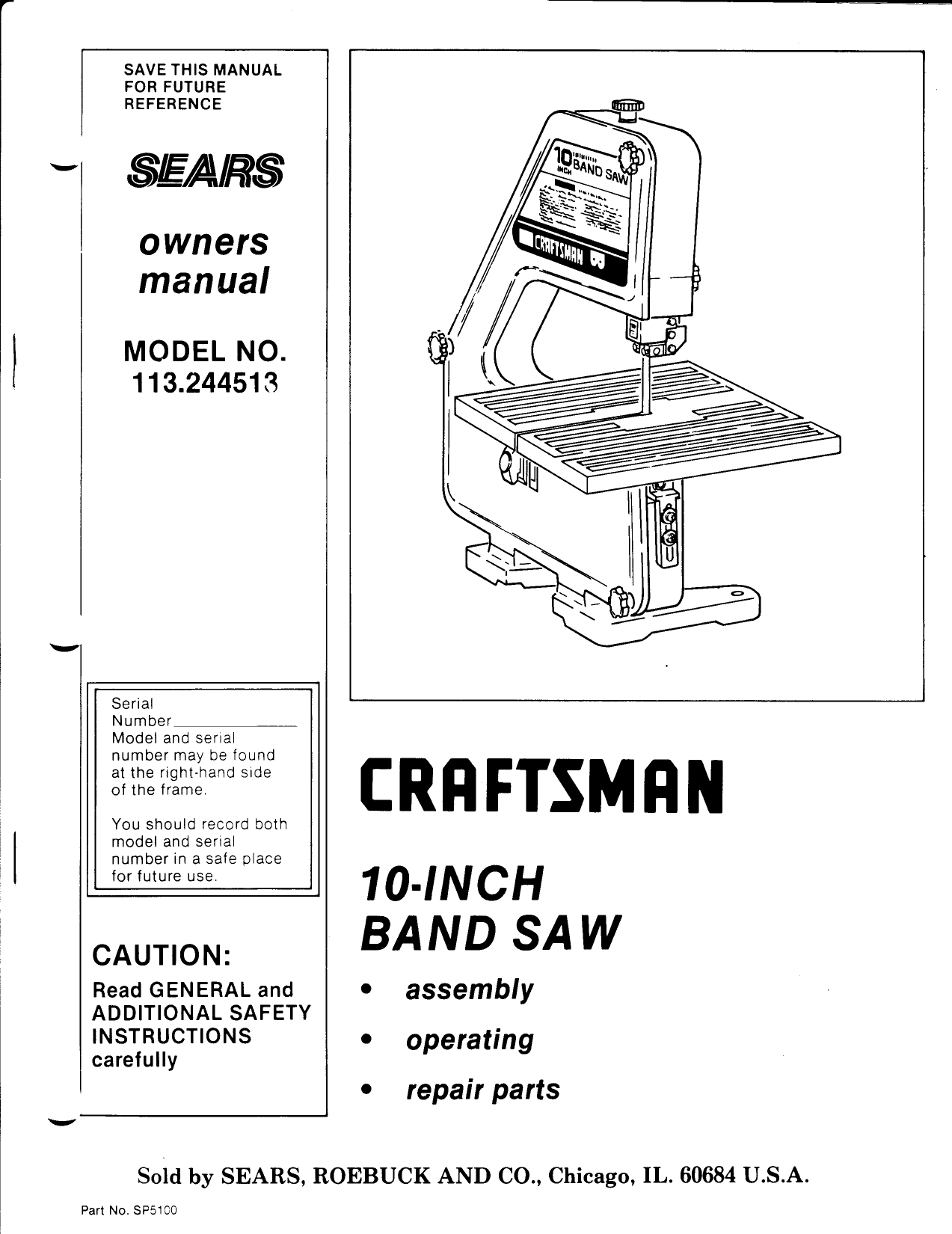 Craftsman 113 244513 Owners Manual