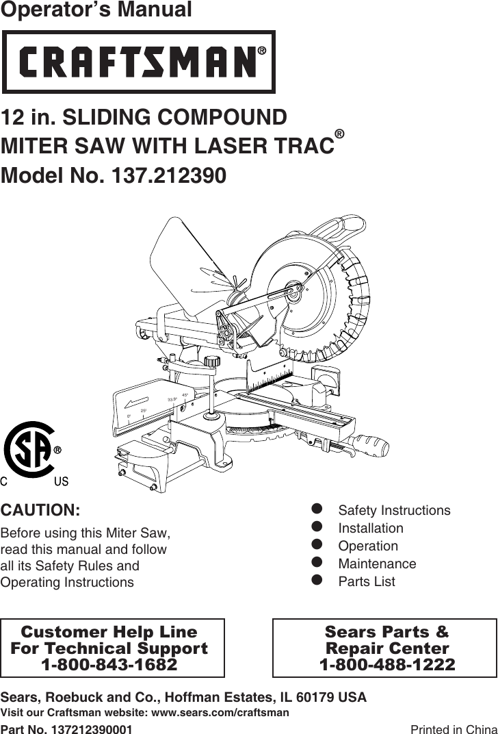 Craftsman 137 21239 Users Manual