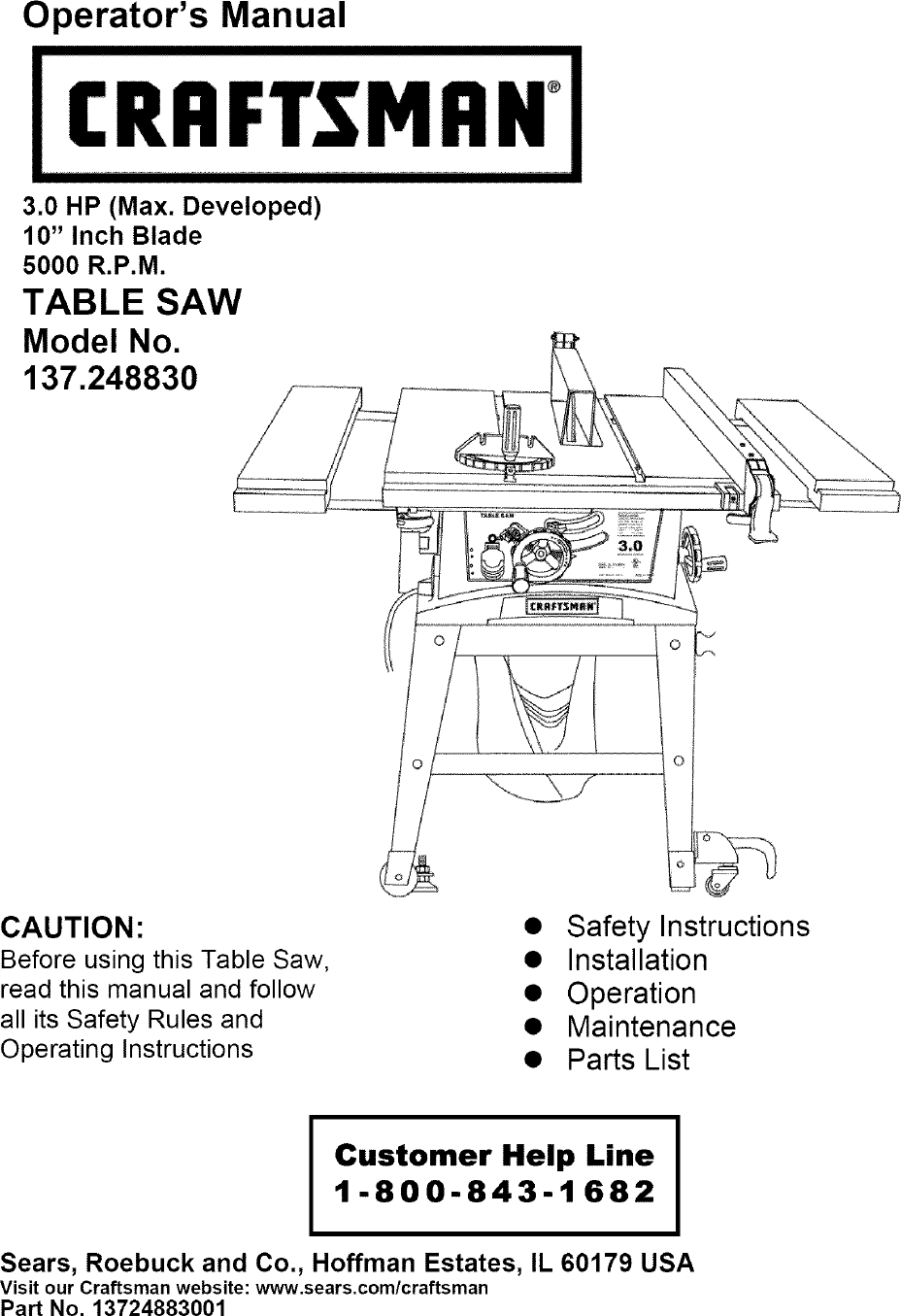 Craftsman 137 24883 Operators Manual 