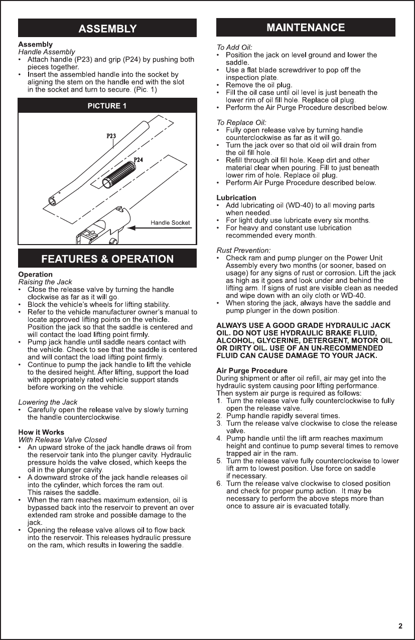 Page 3 of 5 - Craftsman Craftsman-2-1-2-Ton-Floor-Jack-Low-Profile-Owners-Manual- P1  Craftsman-2-1-2-ton-floor-jack-low-profile-owners-manual