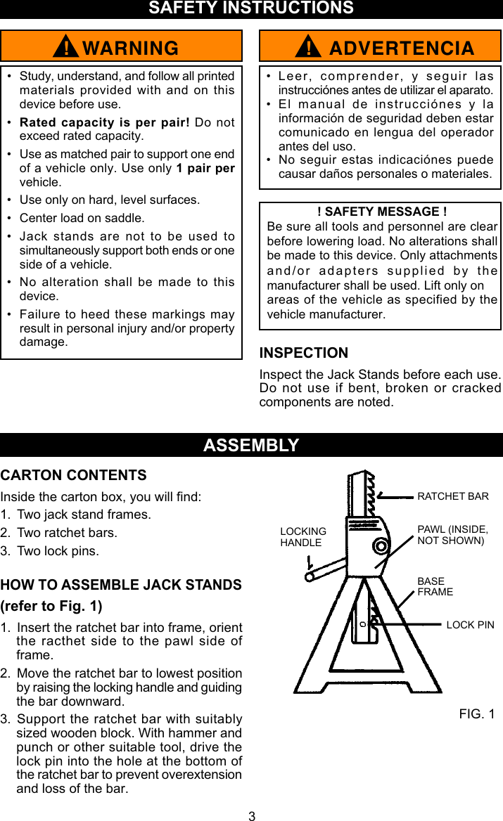 Page 3 of 5 - Craftsman Craftsman-2-1-4-Ton-Jack-Stands-2-Pk-Owners-Manual- 50182 Manual 2007.pmd  Craftsman-2-1-4-ton-jack-stands-2-pk-owners-manual