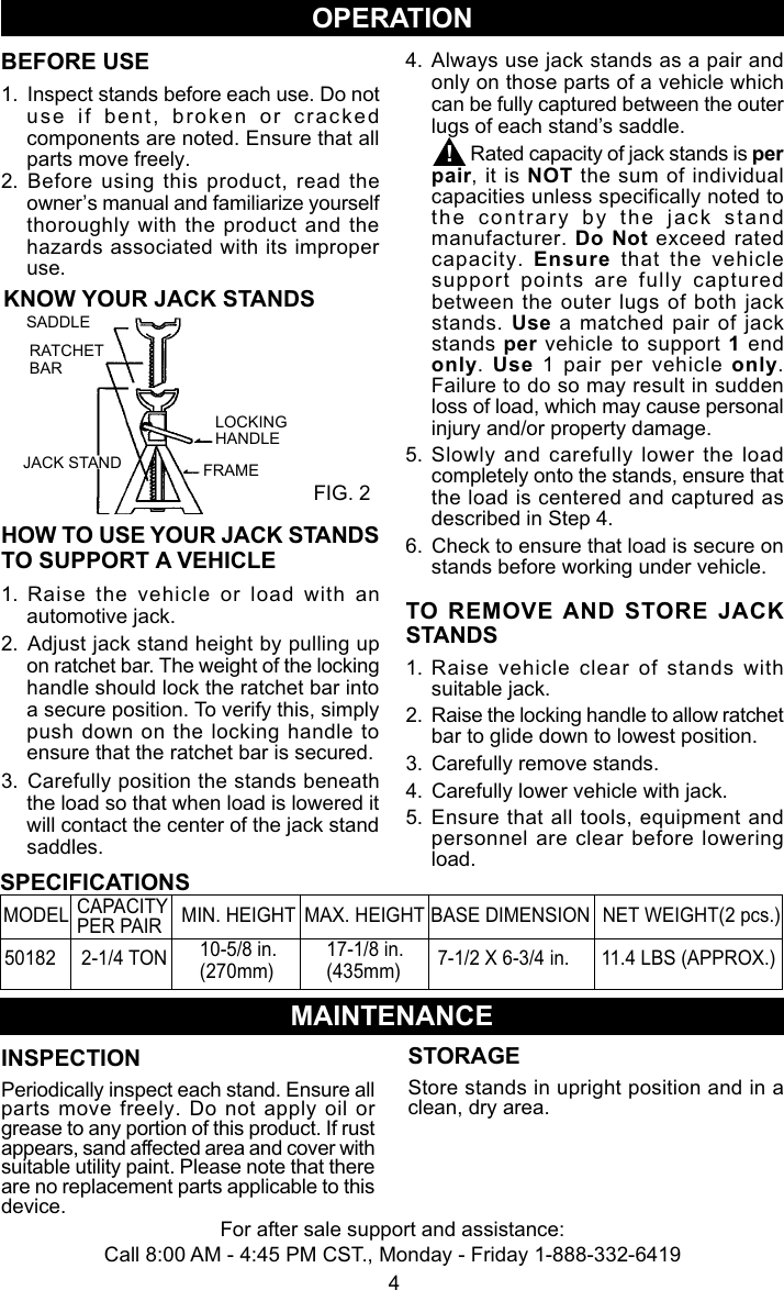 Page 4 of 5 - Craftsman Craftsman-2-1-4-Ton-Jack-Stands-2-Pk-Owners-Manual- 50182 Manual 2007.pmd  Craftsman-2-1-4-ton-jack-stands-2-pk-owners-manual