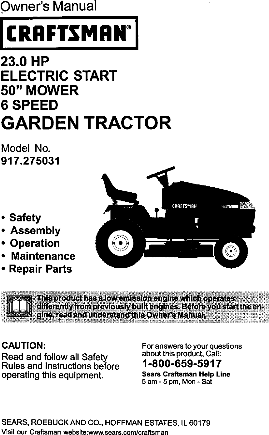 Craftsman 23 0 Hp 917 275031 Users Manual