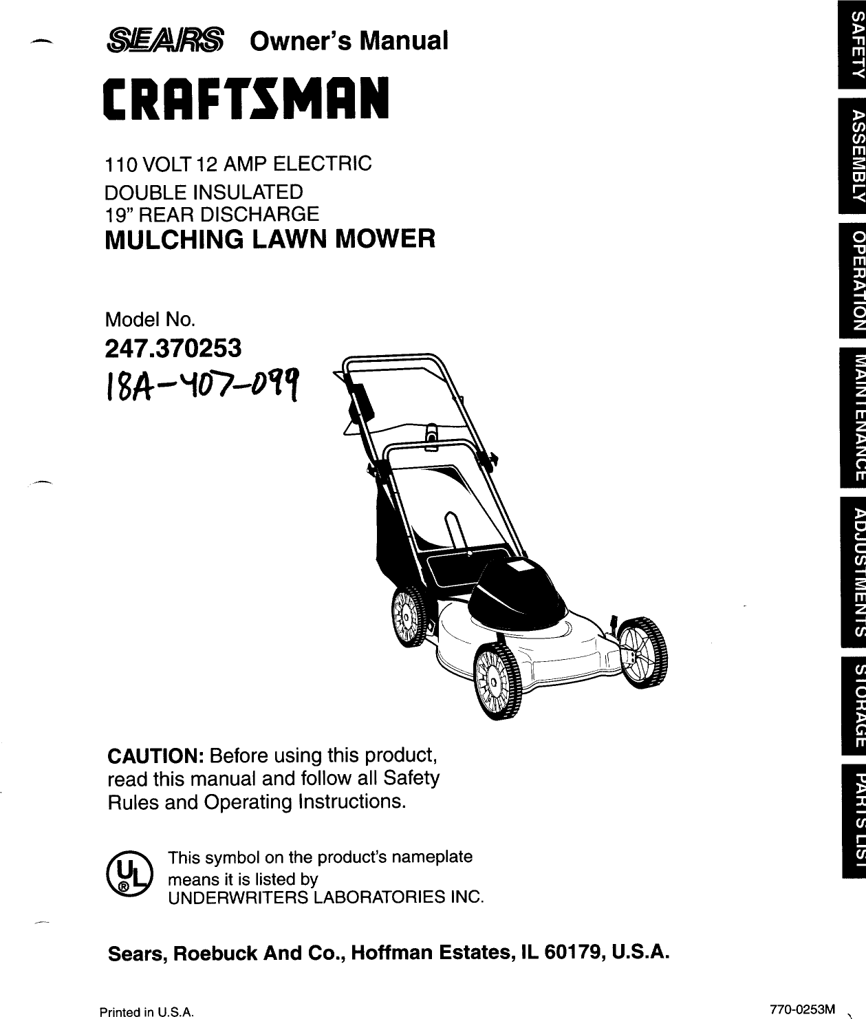 Craftsman 247 370253 Owners Manual