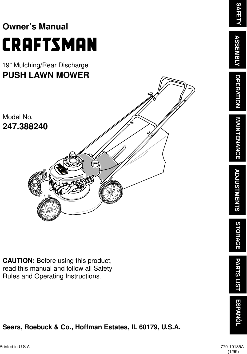 Craftsman 247 38824 Owners Manual 10185eng