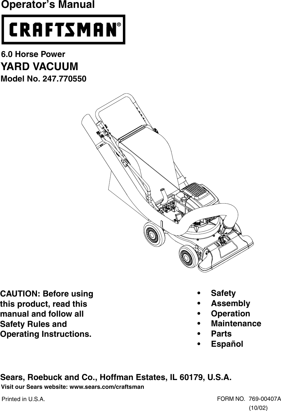 Craftsman 247 770550 Operators Manual ManualsLib Makes It Easy To Find ...