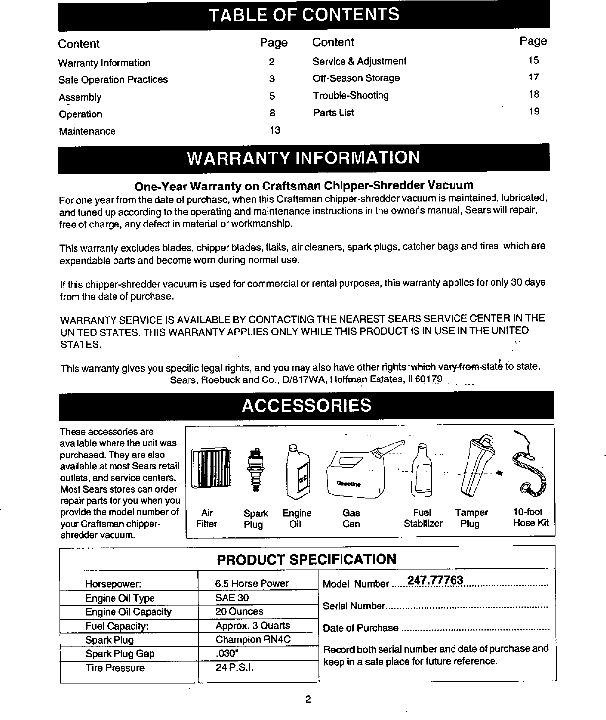 Page 2 of 10 - Craftsman Craftsman-247-77763-Operators-Manual-  Craftsman-247-77763-operators-manual