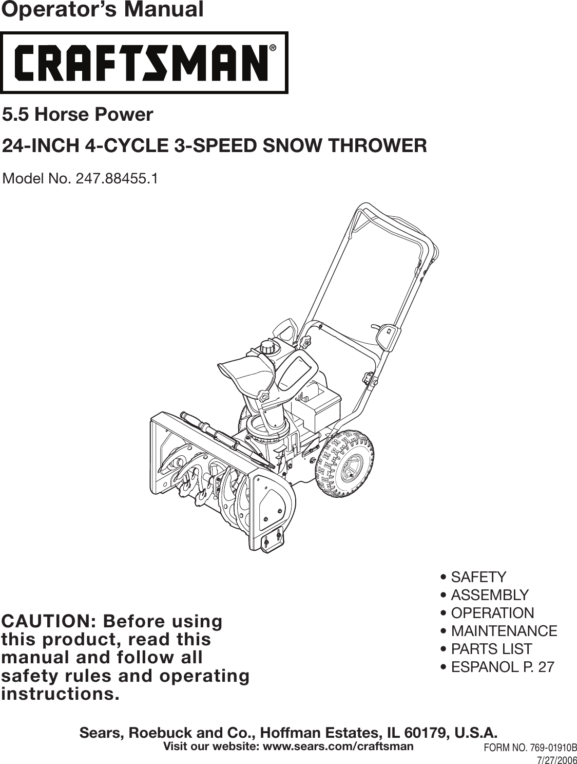 Craftsman 247 88455 1 Operators Manual 769 01910B.indb