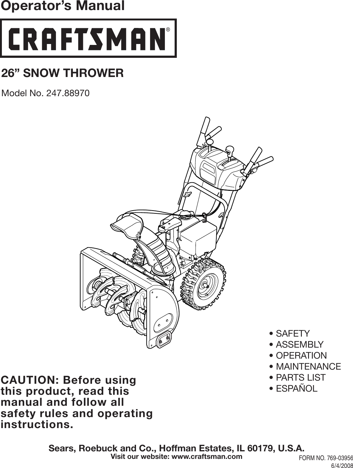 Craftsman 247 8897 Operators Manual