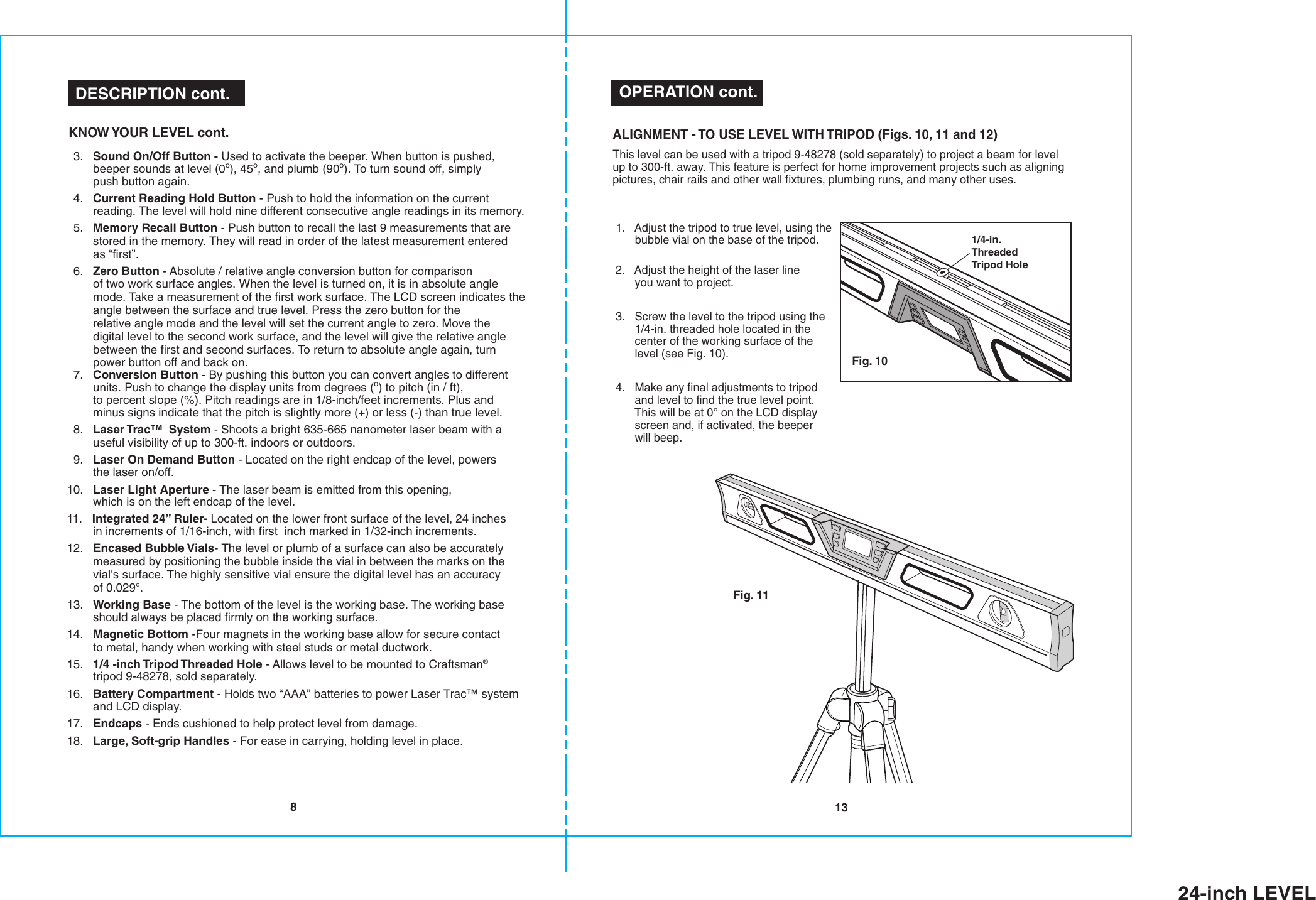 Page 10 of 10 - Craftsman Craftsman-24-In-Digital-Lasertrac-Level-Owners-Manual- B-F 24-in Level  Craftsman-24-in-digital-lasertrac-level-owners-manual