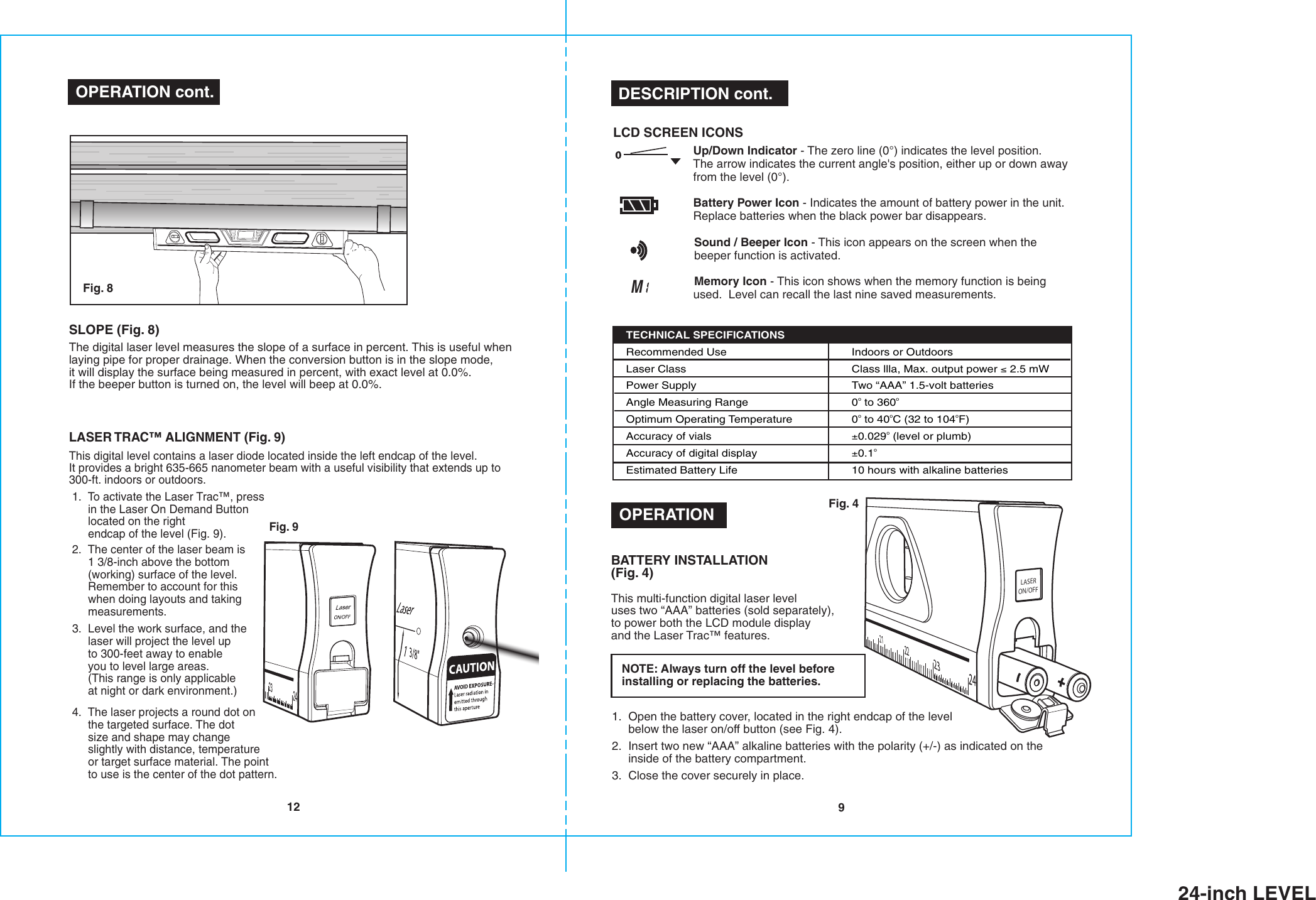 Page 3 of 10 - Craftsman Craftsman-24-In-Digital-Lasertrac-Level-Owners-Manual- B-F 24-in Level  Craftsman-24-in-digital-lasertrac-level-owners-manual