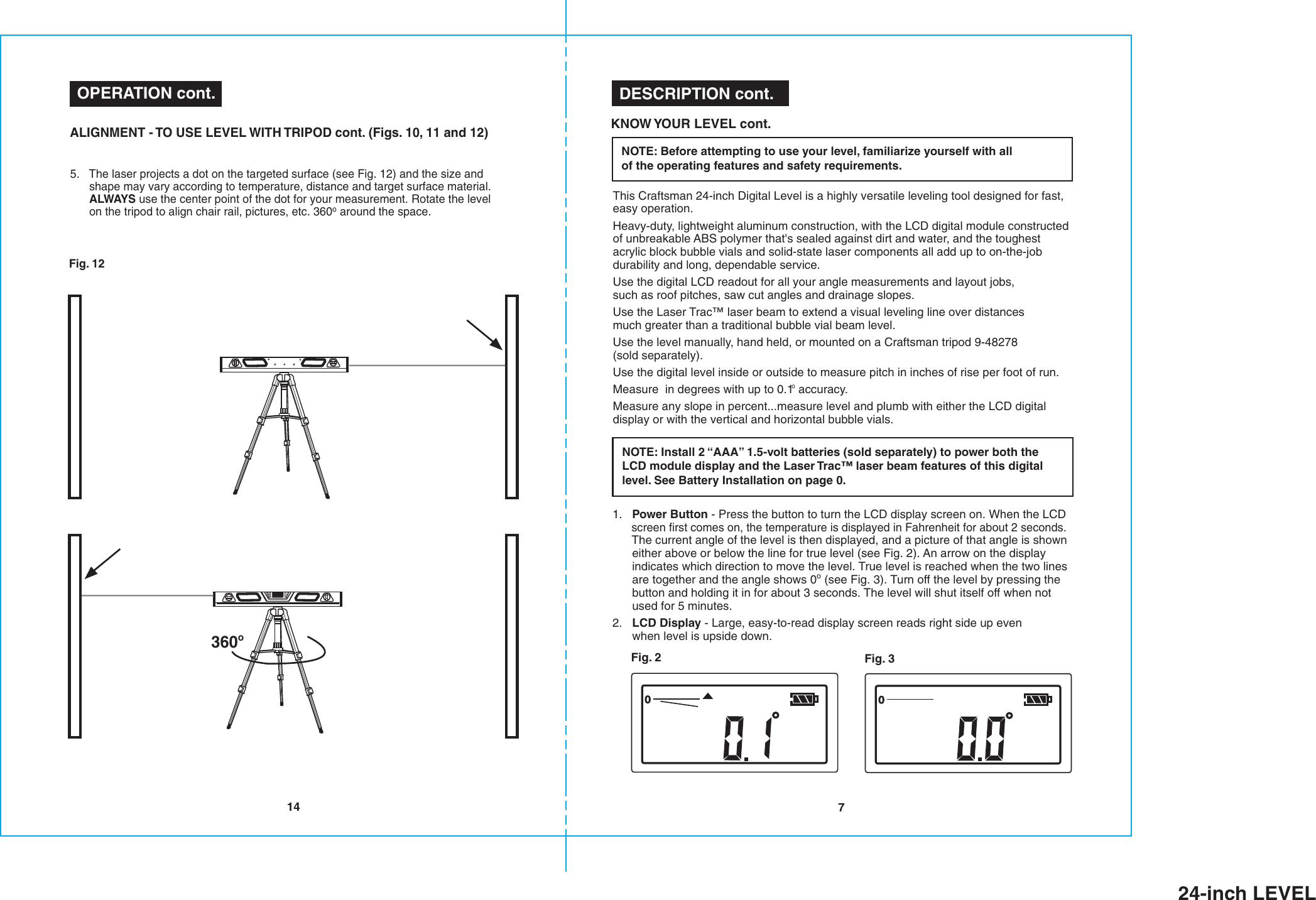 Page 4 of 10 - Craftsman Craftsman-24-In-Digital-Lasertrac-Level-Owners-Manual- B-F 24-in Level  Craftsman-24-in-digital-lasertrac-level-owners-manual