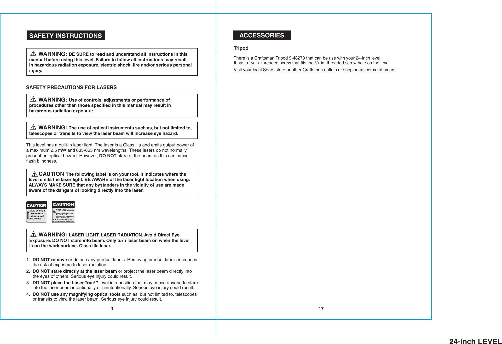 Page 8 of 10 - Craftsman Craftsman-24-In-Digital-Lasertrac-Level-Owners-Manual- B-F 24-in Level  Craftsman-24-in-digital-lasertrac-level-owners-manual