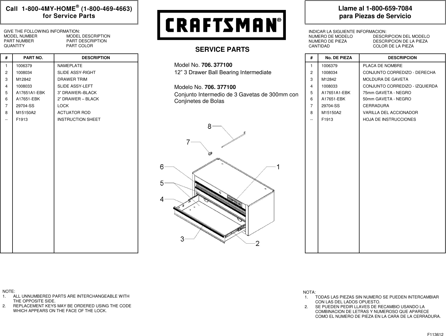 Page 1 of 1 - Craftsman Craftsman-26-In-3-Drawer-Heavy-Duty-Ball-Bearing-Middle-Chest-Red-Black-Service-Parts- Call 1-800-366-7278 For Service Parts  Craftsman-26-in-3-drawer-heavy-duty-ball-bearing-middle-chest-red-black-service-parts