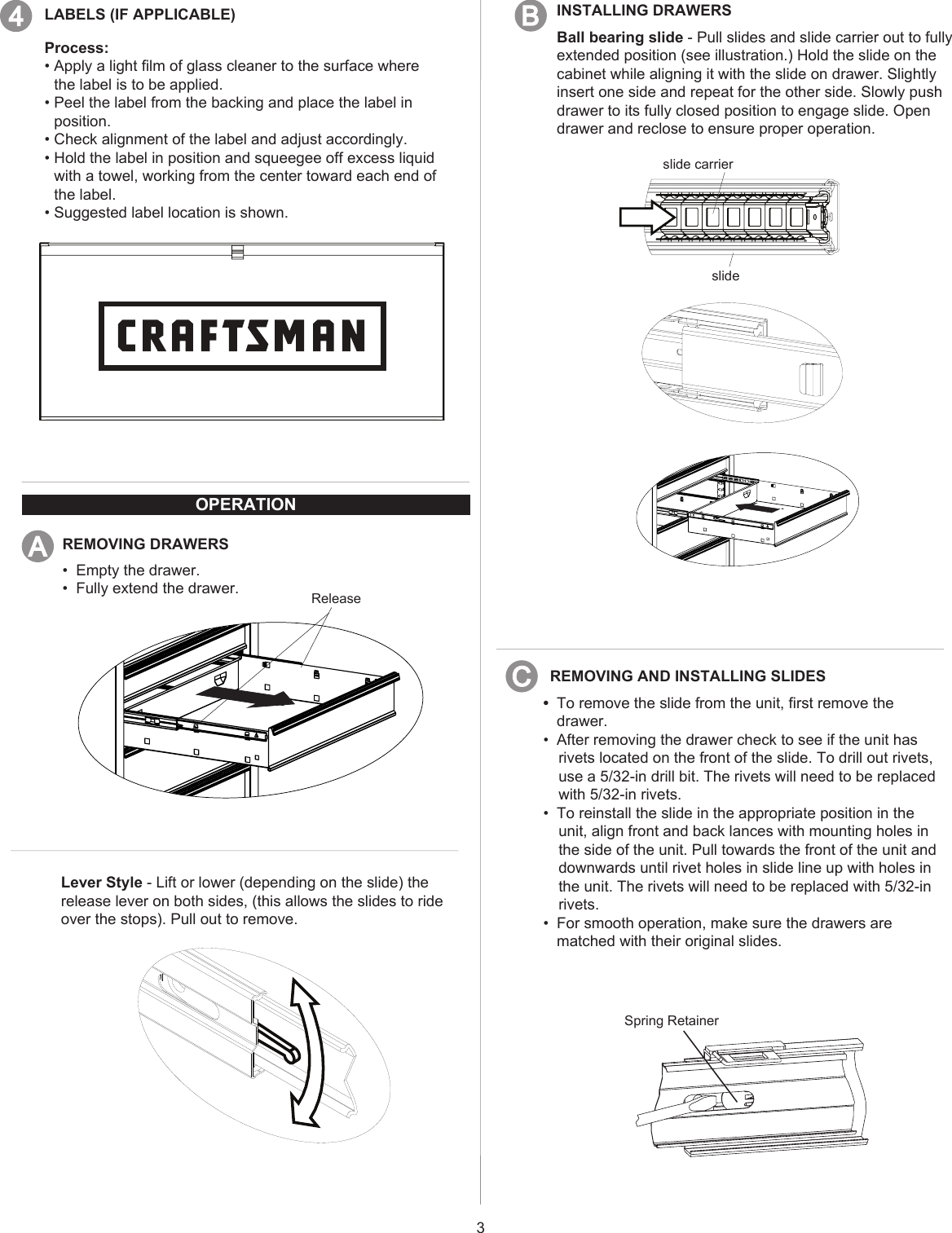 Page 3 of 8 - Craftsman Craftsman-26-In-4-Drawer-Ball-Bearing-Griplatch-Rolling-Cabinet-Red-Owners-Manual-  Craftsman-26-in-4-drawer-ball-bearing-griplatch-rolling-cabinet-red-owners-manual