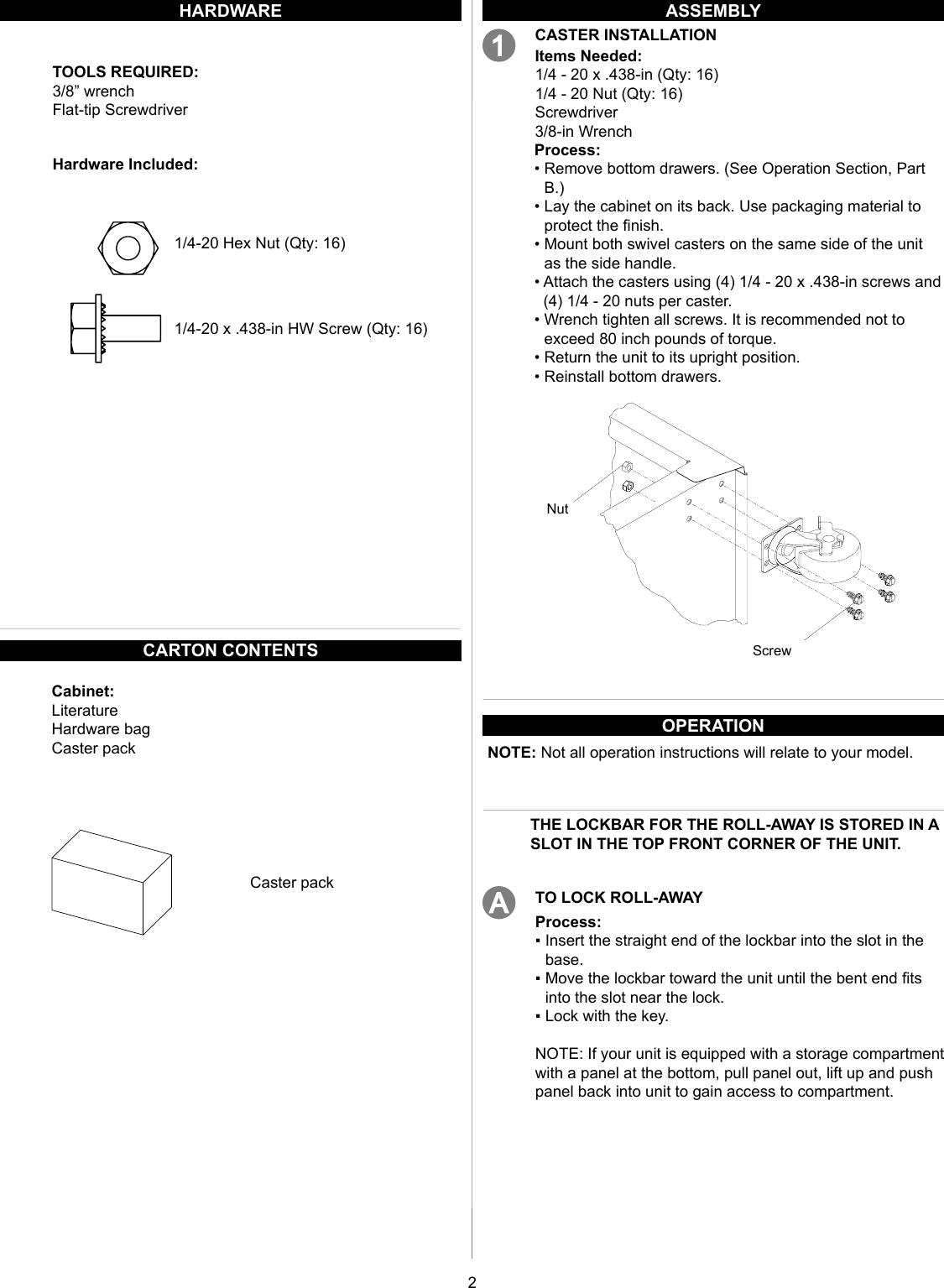 Page 2 of 8 - Craftsman Craftsman-26-In-Wide-3-Drawer-Standard-Duty-Ball-Bearing-Rolling-Cabinet-Black-Use-And-Care-Manual-  Craftsman-26-in-wide-3-drawer-standard-duty-ball-bearing-rolling-cabinet-black-use-and-care-manual