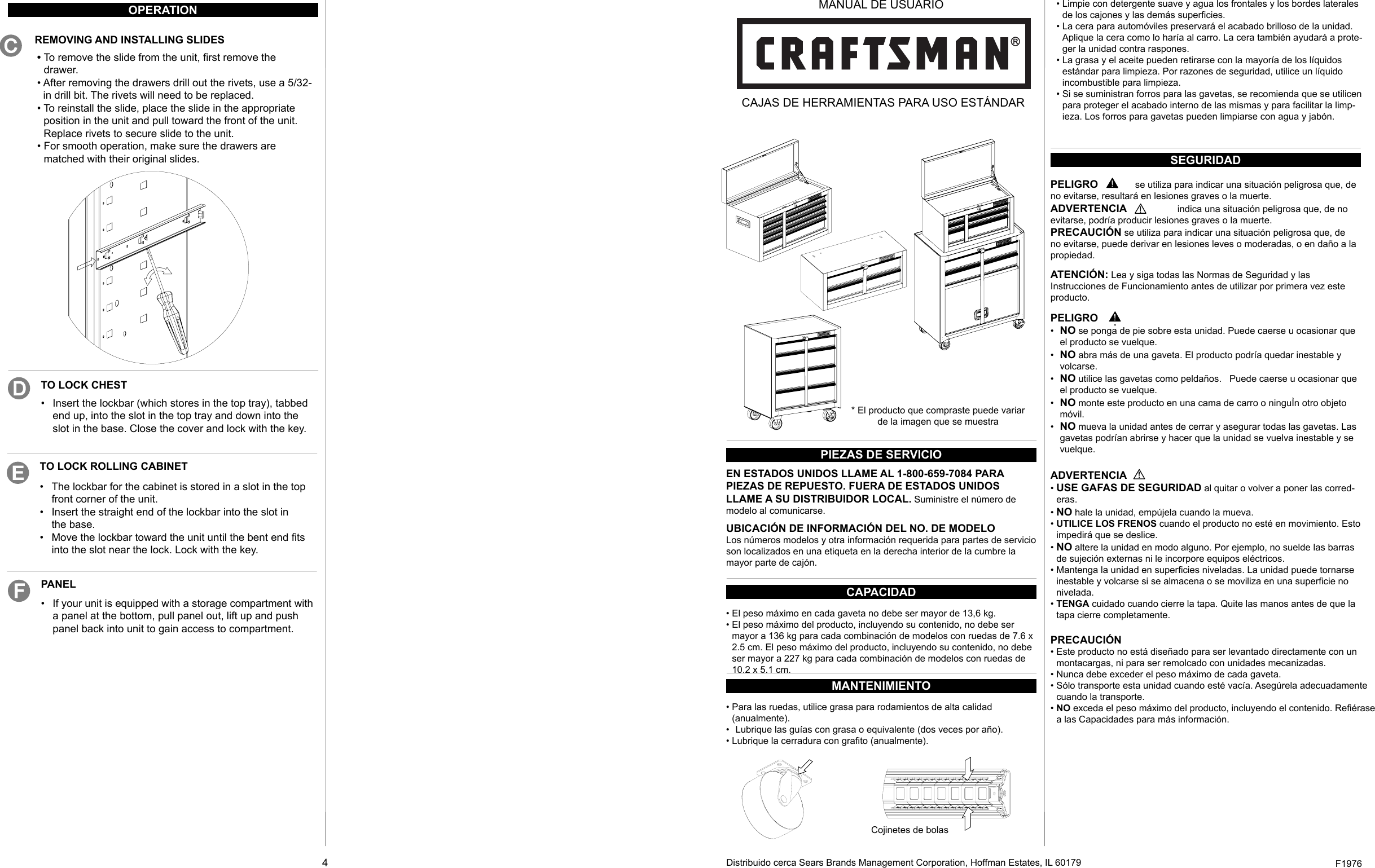 Page 3 of 5 - Craftsman Craftsman-26-In-Wide-3-Drawer-Standard-Duty-Ball-Bearing-Rolling-Cabinet-Red-Use-And-Care-Manual-  Craftsman-26-in-wide-3-drawer-standard-duty-ball-bearing-rolling-cabinet-red-use-and-care-manual