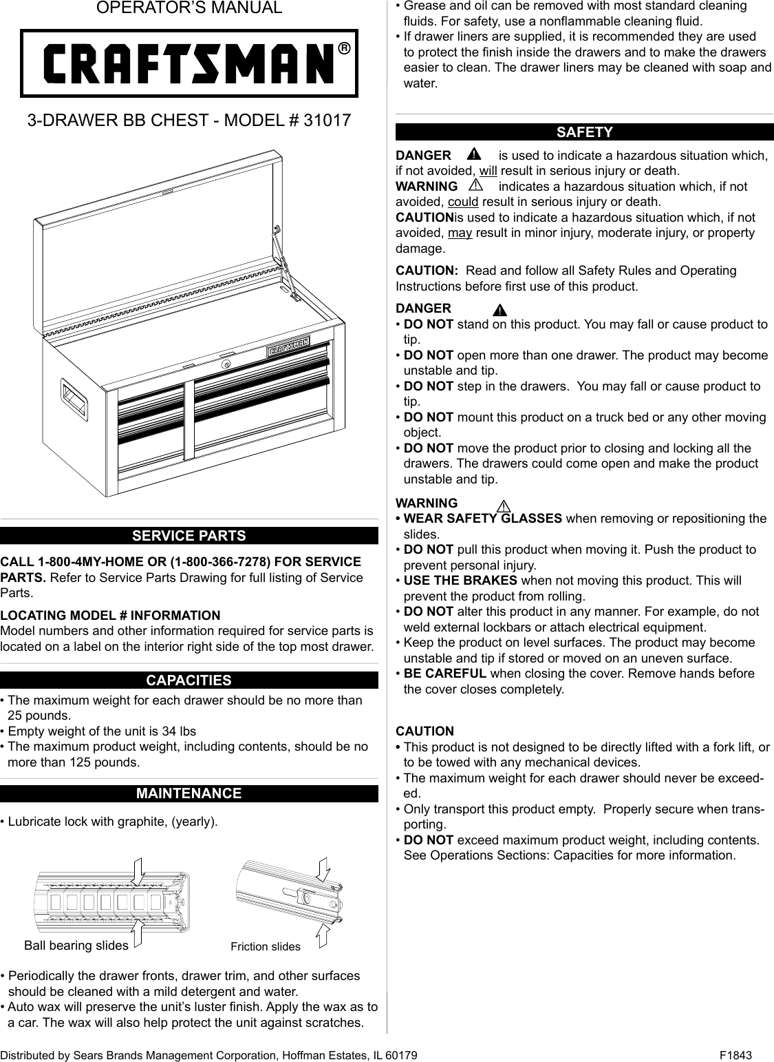 Page 1 of 8 - Craftsman Craftsman-26-In-Wide-3-Drawer-Standard-Duty-Ball-Bearing-Top-Chest-Black-Service-Parts-  Craftsman-26-in-wide-3-drawer-standard-duty-ball-bearing-top-chest-black-service-parts