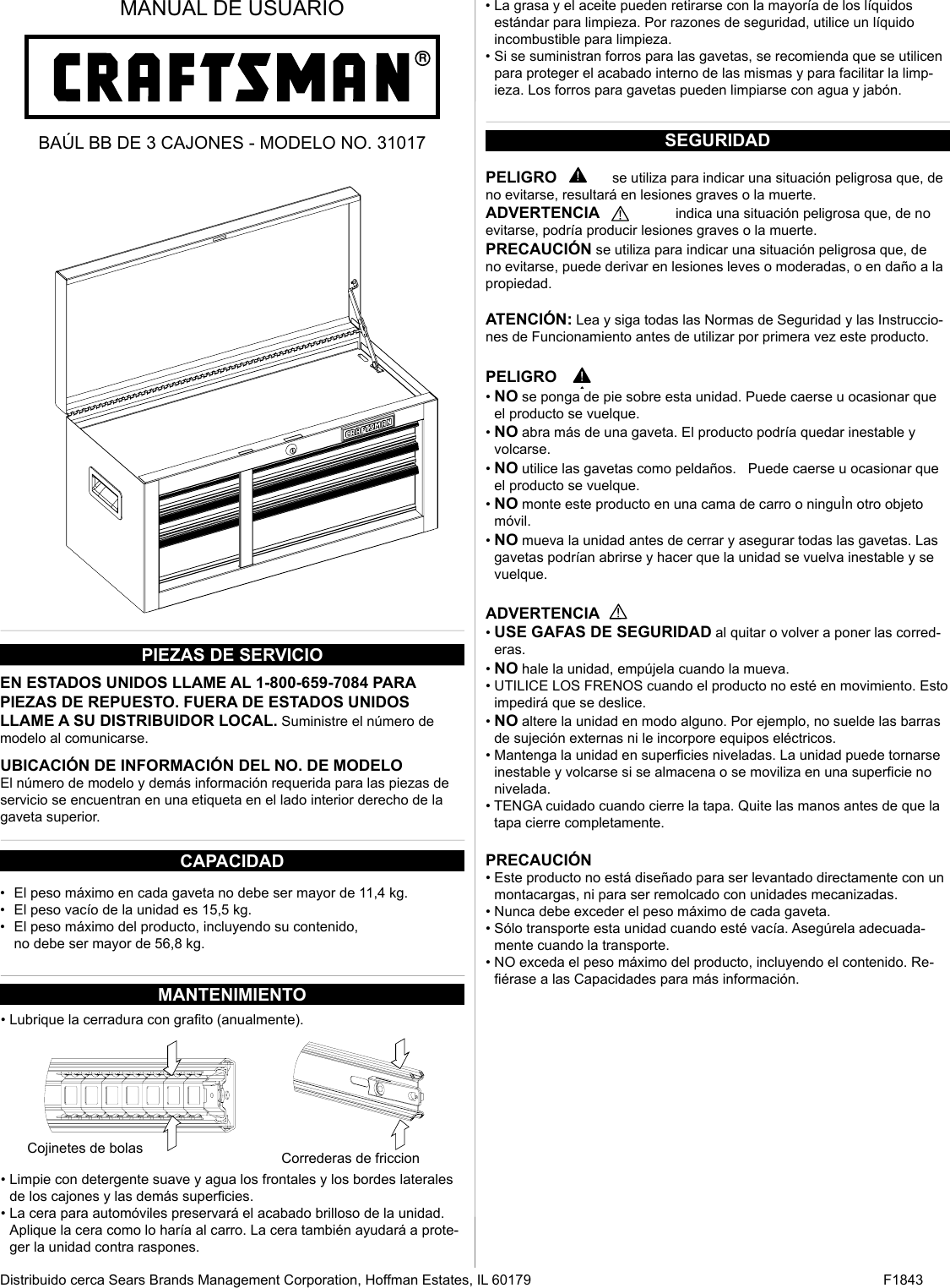 Page 5 of 8 - Craftsman Craftsman-26-In-Wide-3-Drawer-Standard-Duty-Ball-Bearing-Top-Chest-Black-Service-Parts-  Craftsman-26-in-wide-3-drawer-standard-duty-ball-bearing-top-chest-black-service-parts