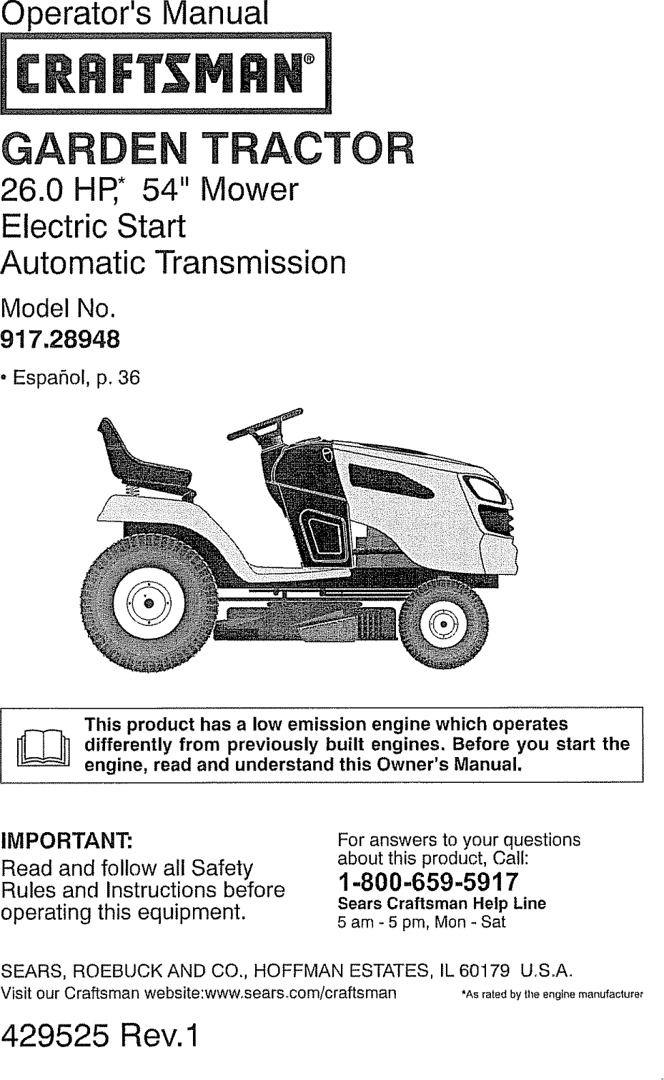 Craftsman 28948 Operators Manual