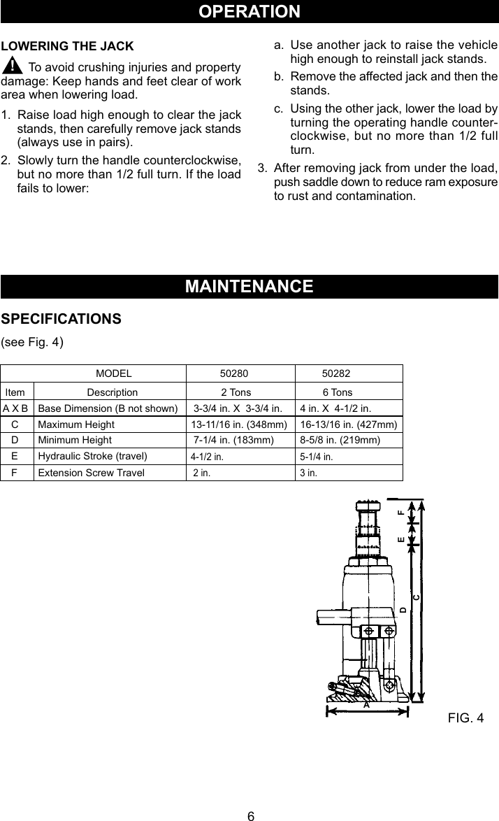 Page 6 of 9 - Craftsman Craftsman-2-Ton-Hydraulic-Jack-Owners-Manual- 50280_82 Manual 2007.pmd  Craftsman-2-ton-hydraulic-jack-owners-manual