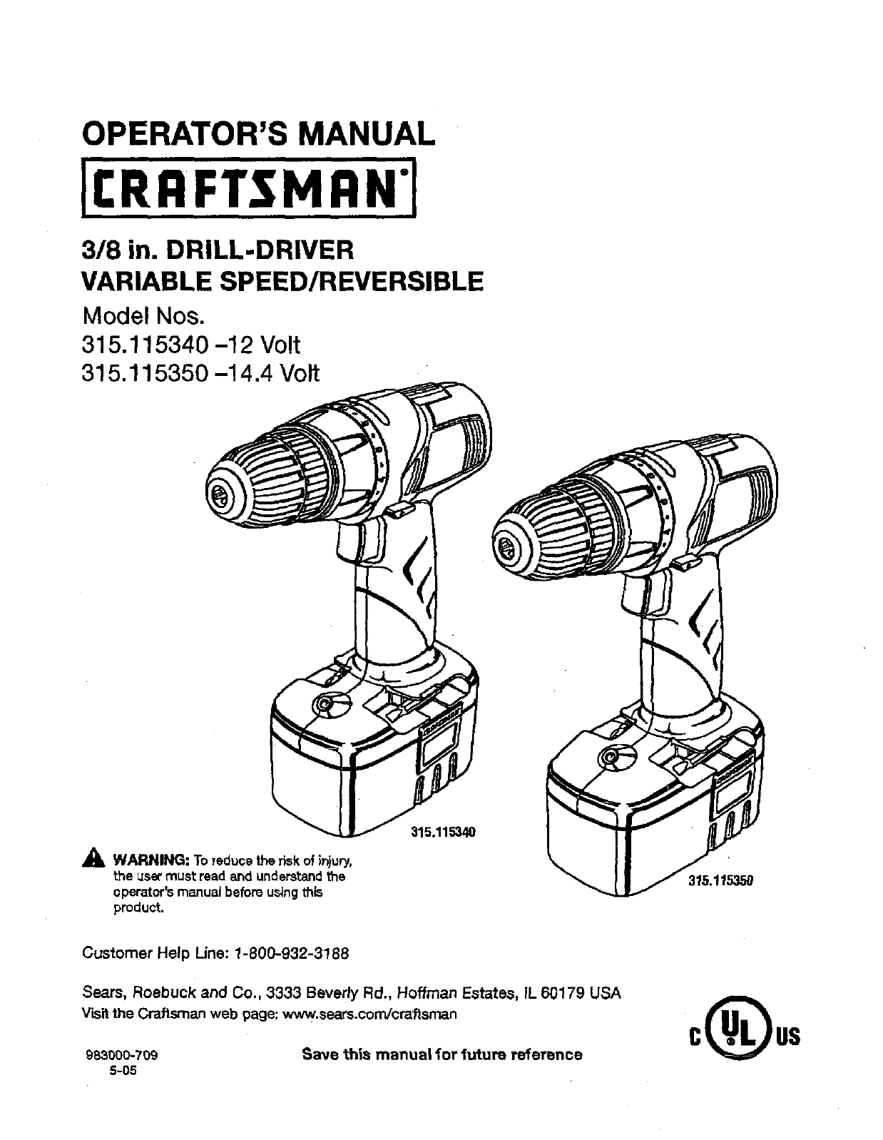 Craftsman 315 115340 115350 Users Manual