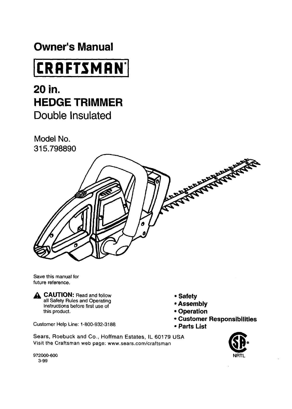 Craftsman 315 79889 Users Manual