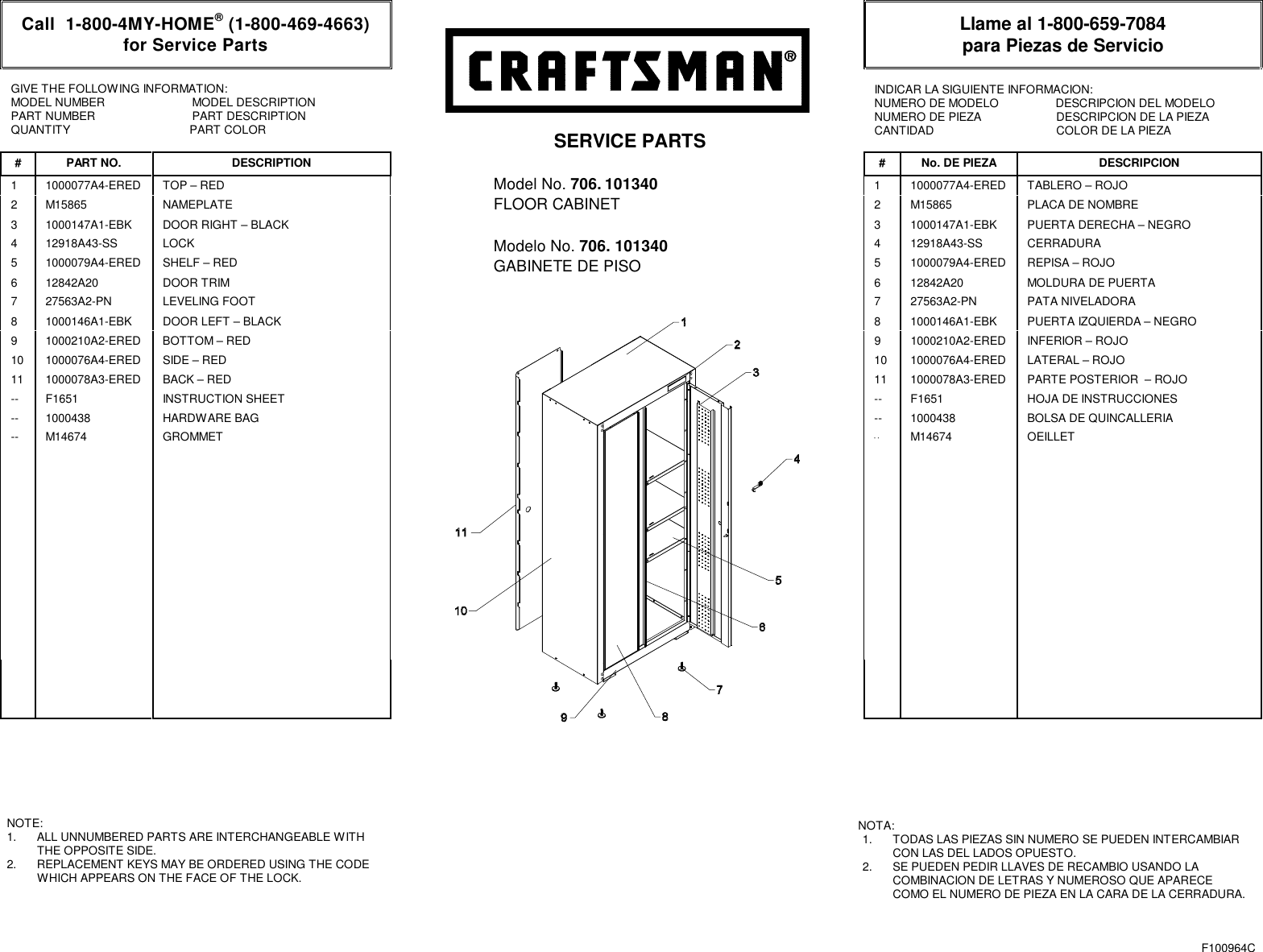 Craftsman 32 Wide Floor Cabinet Red Black Service Parts
