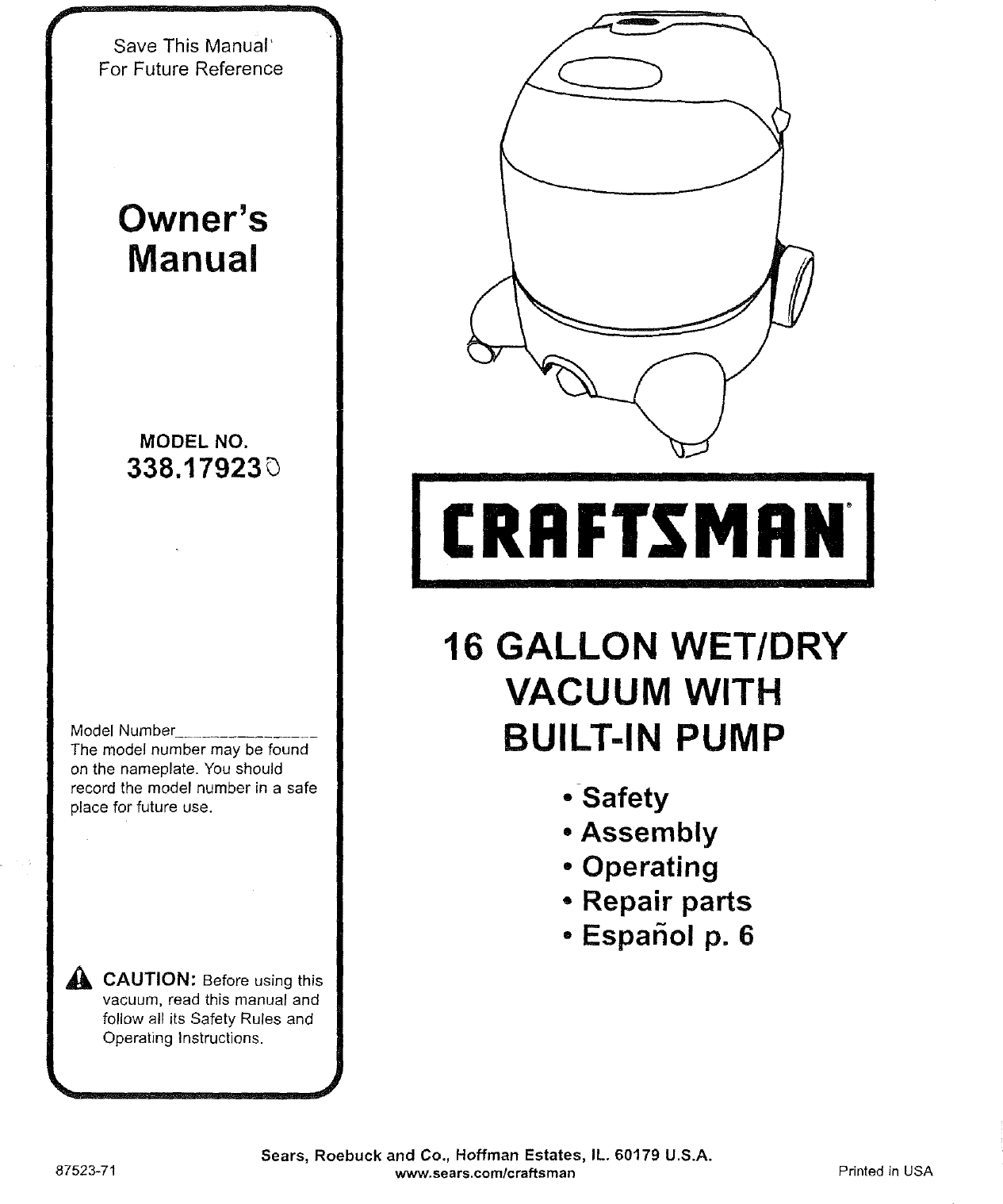 Page 1 of 7 - Craftsman Craftsman-338-17923-Users-Manual-  Craftsman-338-17923-users-manual