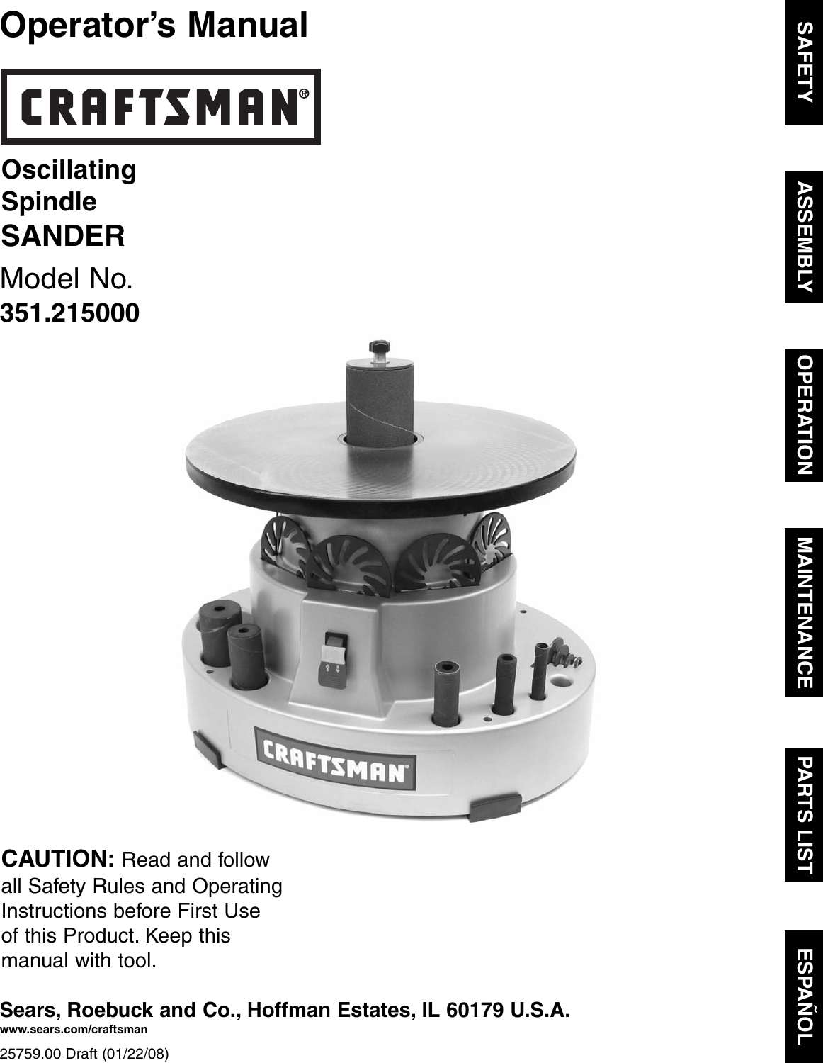 Page 1 of 12 - Craftsman Craftsman-351-215-Users-Manual- 215000_Bil_oipm_V1_  Craftsman-351-215-users-manual