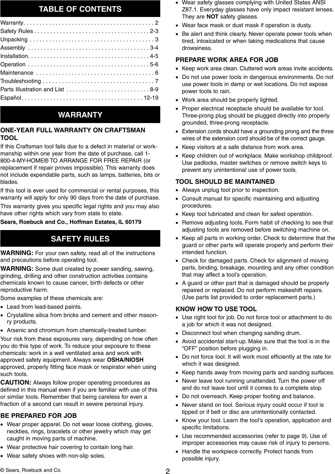 Page 2 of 12 - Craftsman Craftsman-351-215-Users-Manual- 215000_Bil_oipm_V1_  Craftsman-351-215-users-manual