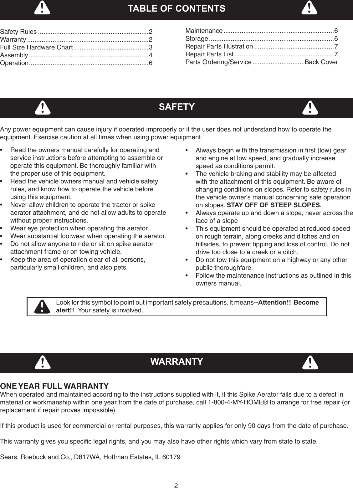 Page 2 of 8 - Craftsman Craftsman-36-In-Spike-Aerator-Owners-Manual-  Craftsman-36-in-spike-aerator-owners-manual