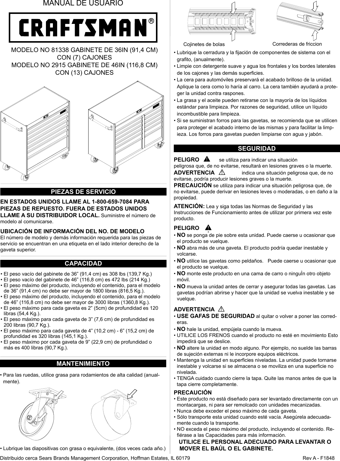 Page 7 of 12 - Craftsman Craftsman-36-Wide-Industrial-Grade-7-Drawer-Tool-Cart-Owners-Manual-  Craftsman-36-wide-industrial-grade-7-drawer-tool-cart-owners-manual