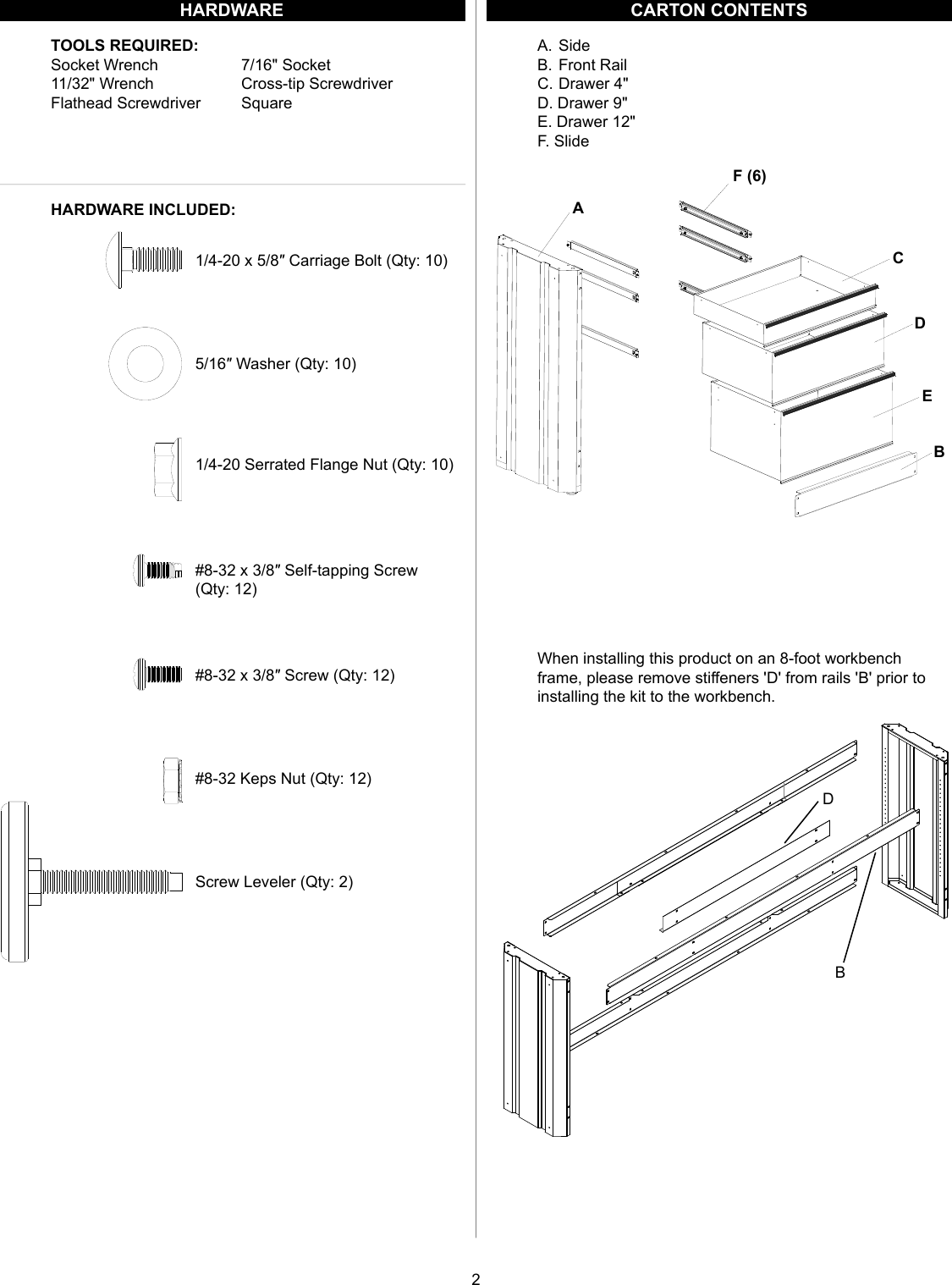 Page 2 of 12 - Craftsman Craftsman-3-Drawer-Workbench-Module-Red-Black-Instruction-Manual-  Craftsman-3-drawer-workbench-module-red-black-instruction-manual