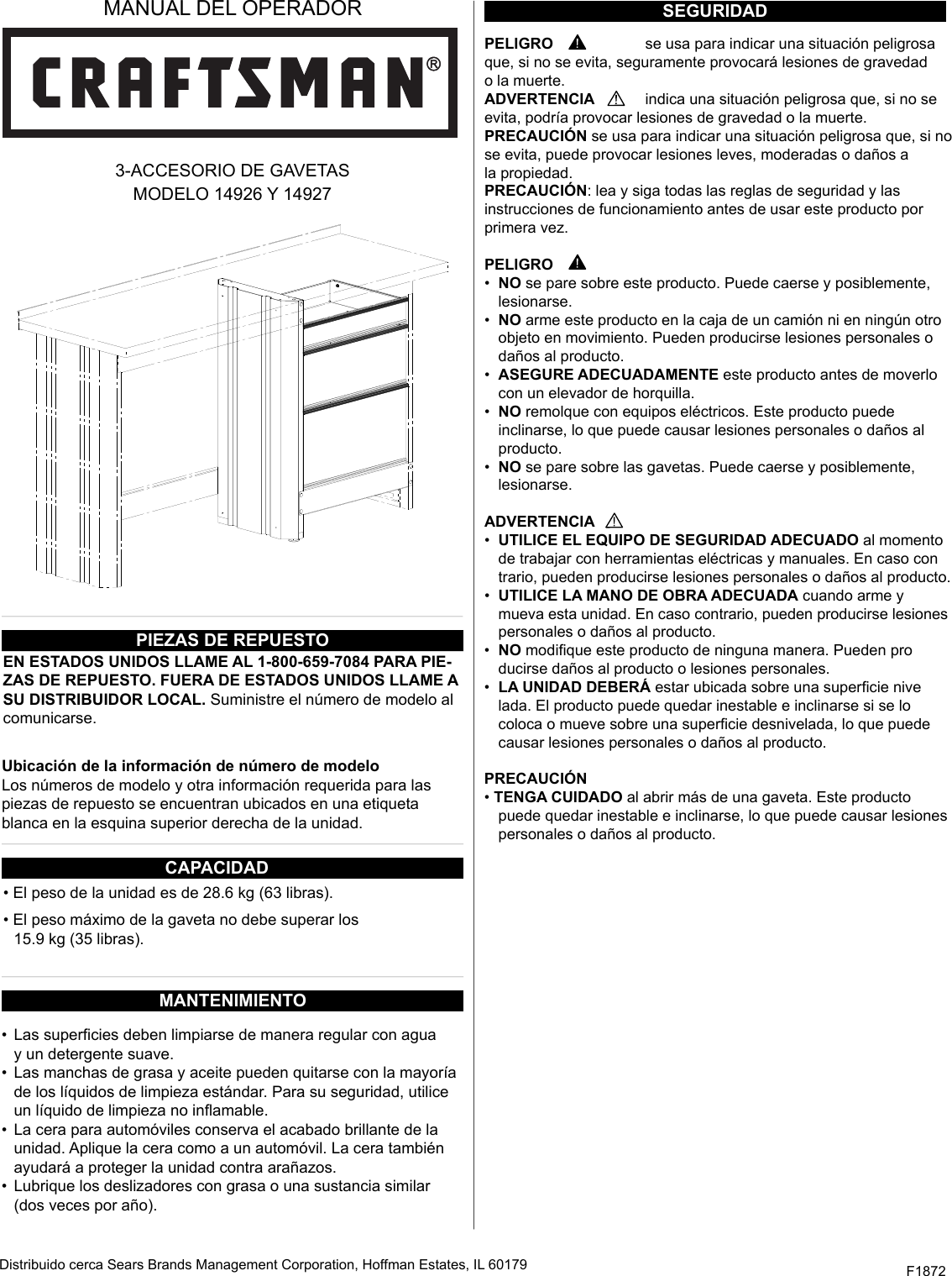 Page 7 of 12 - Craftsman Craftsman-3-Drawer-Workbench-Module-Red-Black-Instruction-Manual-  Craftsman-3-drawer-workbench-module-red-black-instruction-manual