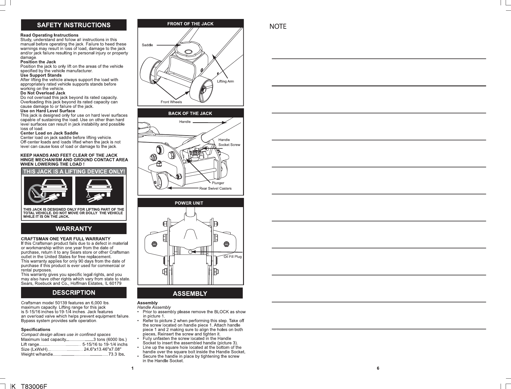 Page 2 of 4 - Craftsman Craftsman-3-Ton-Service-Jack-Owners-Manual- T83000Fmanual-1  Craftsman-3-ton-service-jack-owners-manual