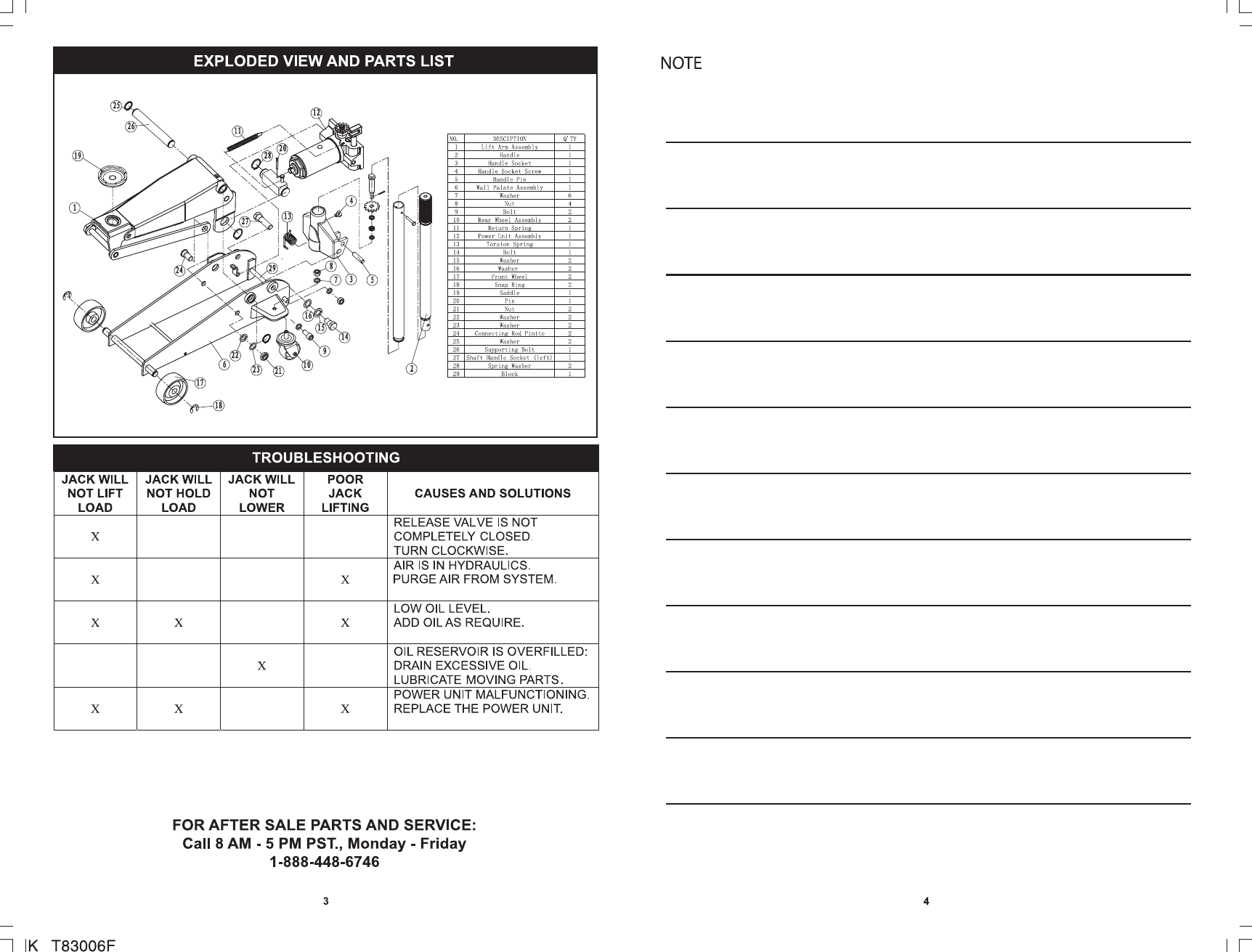 Page 4 of 4 - Craftsman Craftsman-3-Ton-Service-Jack-Owners-Manual- T83000Fmanual-1  Craftsman-3-ton-service-jack-owners-manual