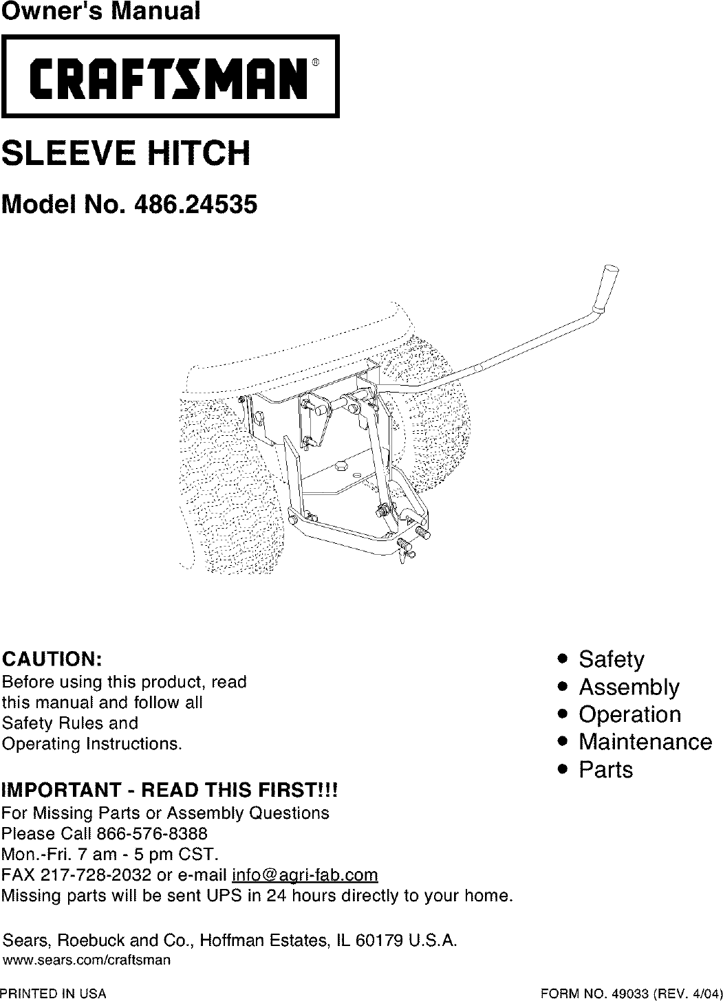 Page 1 of 8 - Craftsman Craftsman-486-24535-Owners-Manual-  Craftsman-486-24535-owners-manual