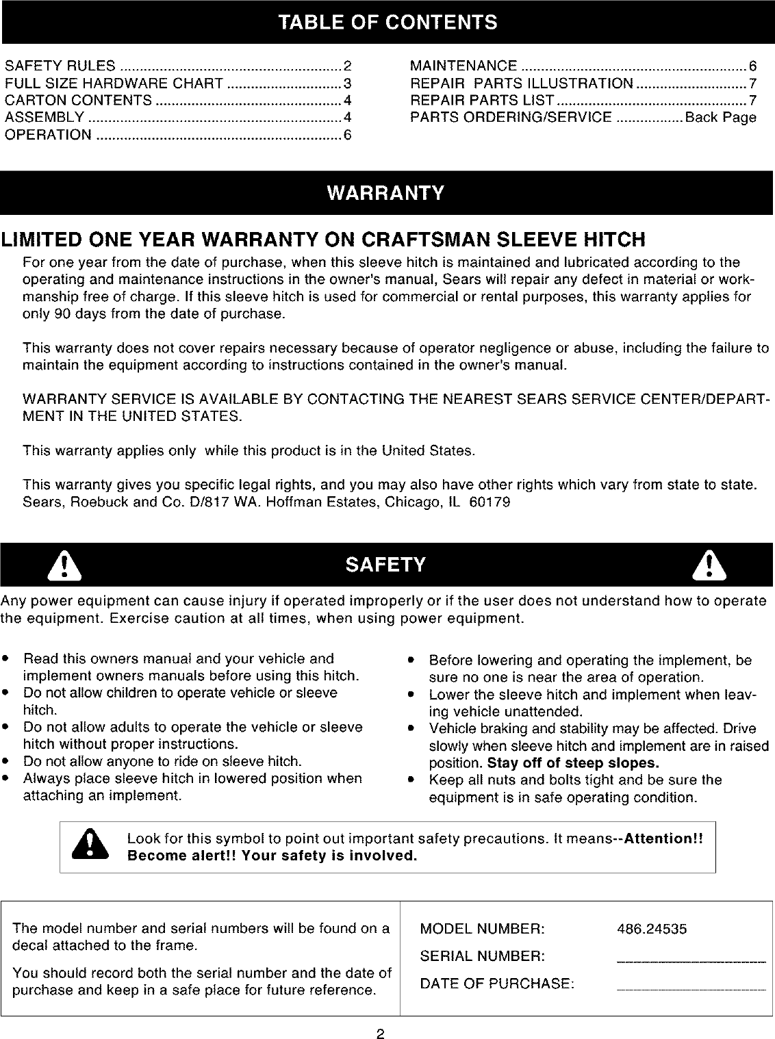 Page 2 of 8 - Craftsman Craftsman-486-24535-Owners-Manual-  Craftsman-486-24535-owners-manual