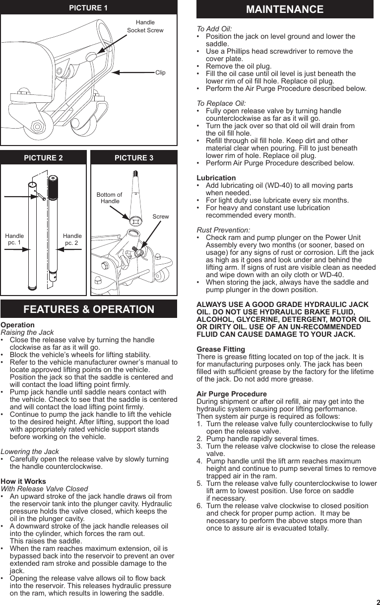 Page 3 of 8 - Craftsman Craftsman-4-Ton-Low-Profile-High-Lift-Service-Jack-Owners-Manual- Page1  Craftsman-4-ton-low-profile-high-lift-service-jack-owners-manual