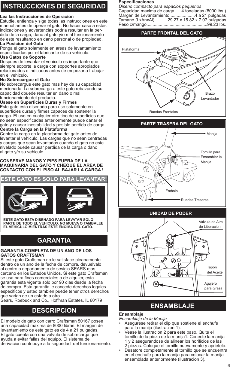 Page 5 of 8 - Craftsman Craftsman-4-Ton-Low-Profile-High-Lift-Service-Jack-Owners-Manual- Page1  Craftsman-4-ton-low-profile-high-lift-service-jack-owners-manual