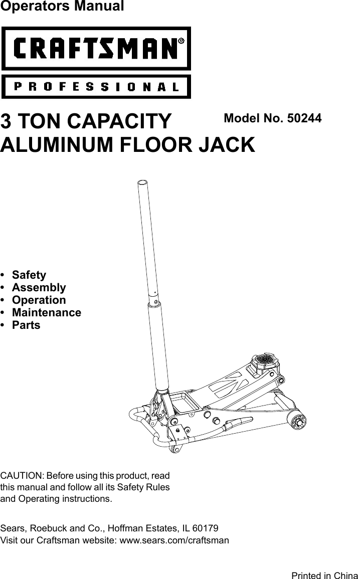 Craftsman Aluminum 3 Ton Floor Jack - Carpet Vidalondon