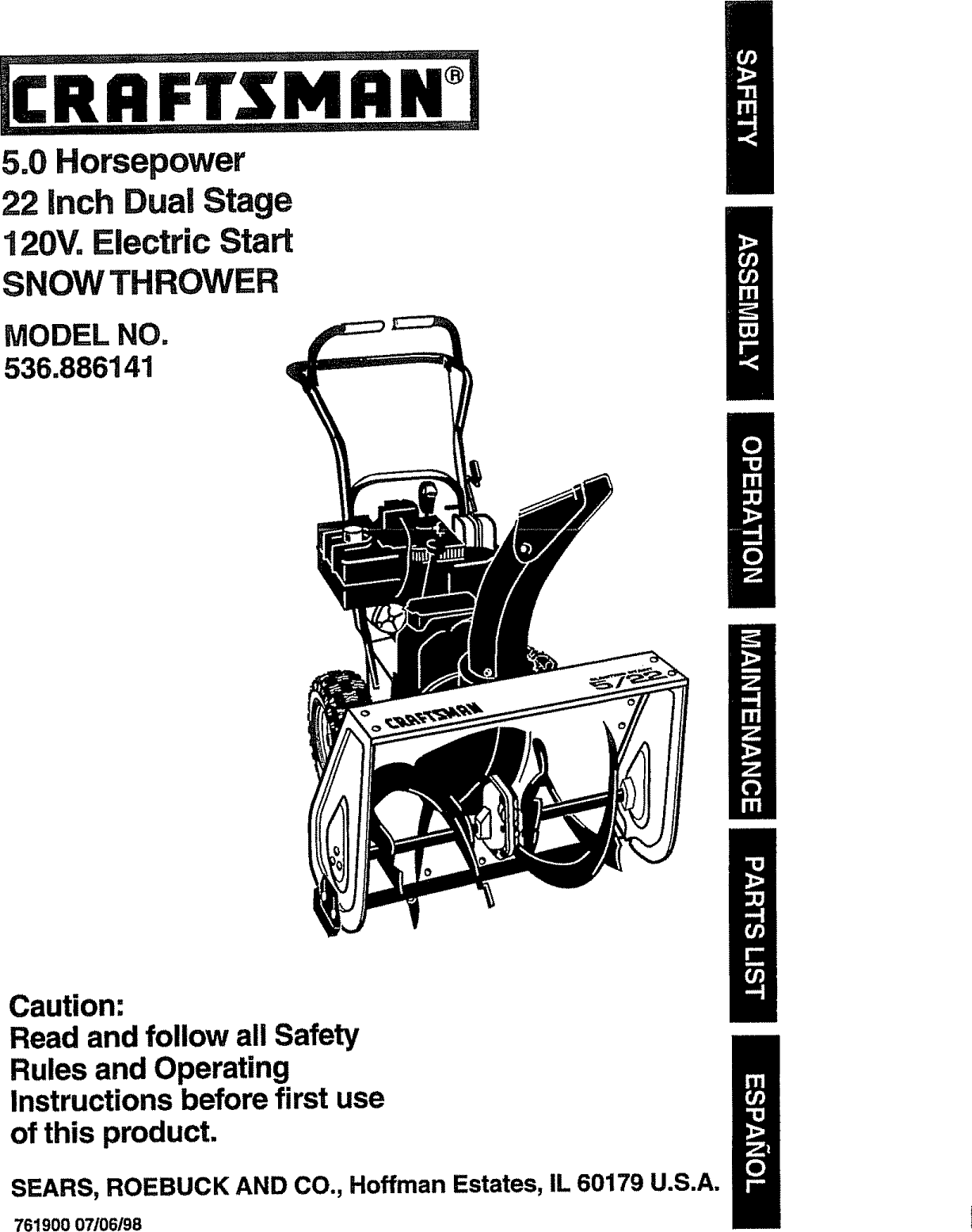 Craftsman 536 886141 Users Manual