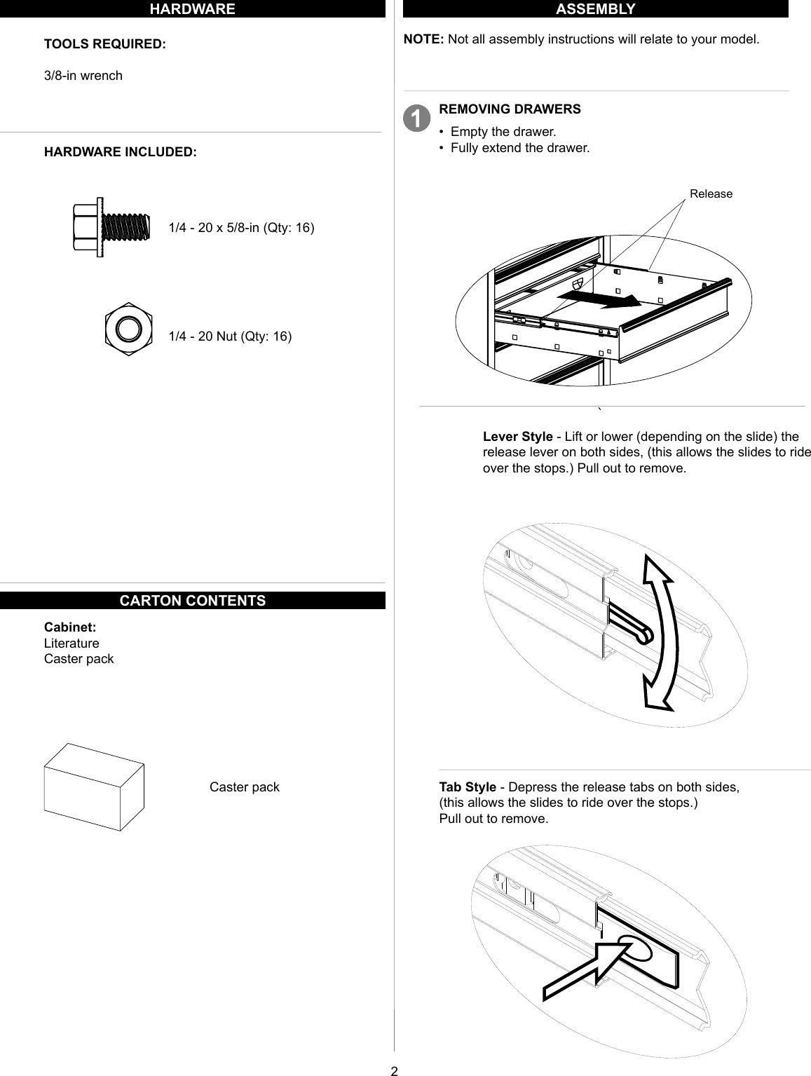 Page 2 of 8 - Craftsman Craftsman-53-In-Wide-8-Drawer-Standard-Duty-Ball-Bearing-Workstation-Black-Use-And-Care-Manual-  Craftsman-53-in-wide-8-drawer-standard-duty-ball-bearing-workstation-black-use-and-care-manual