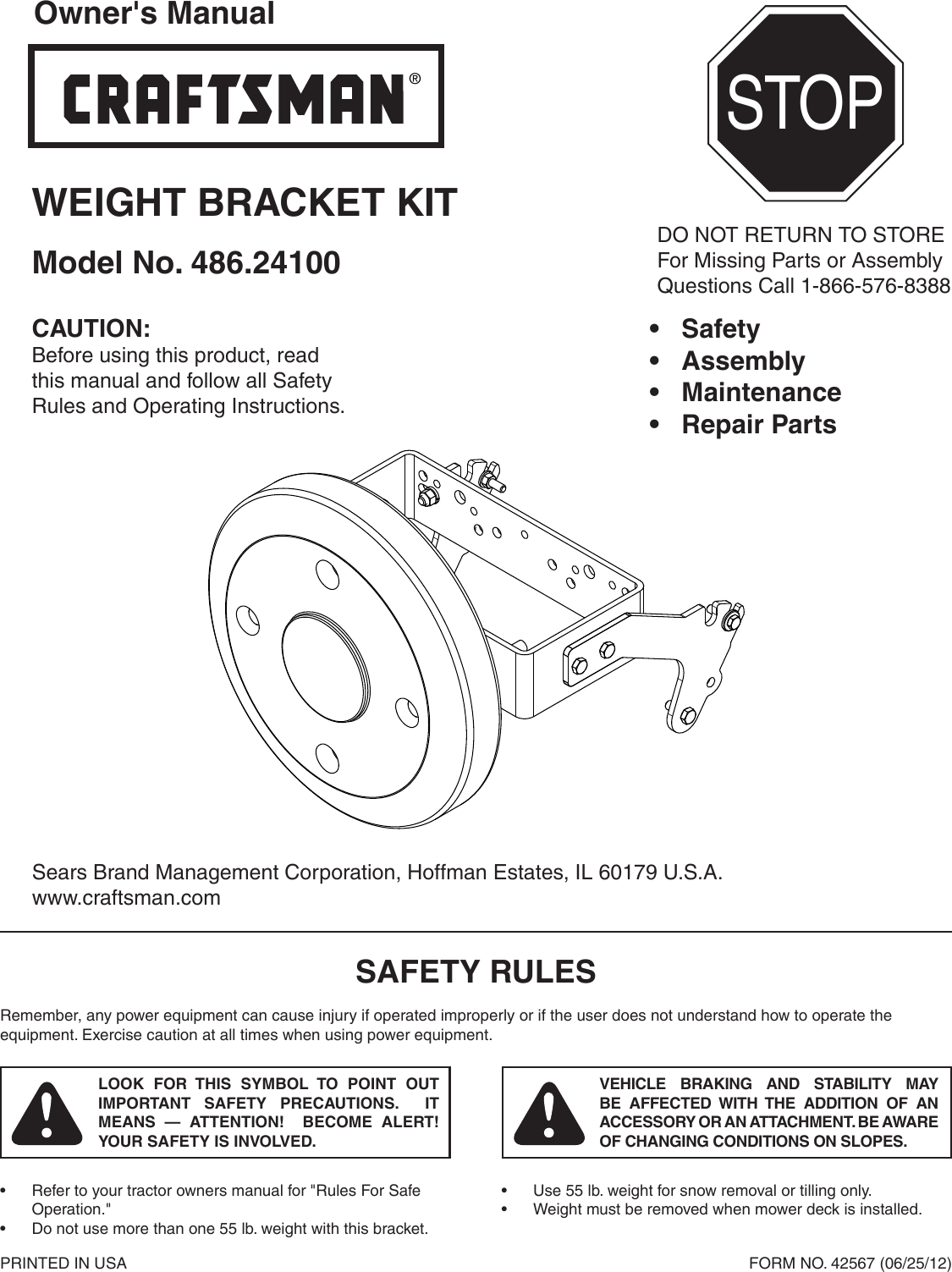 Page 1 of 8 - Craftsman Craftsman-55-Lb-Tractor-Wheel-Weight-Owners-Manual-  Craftsman-55-lb-tractor-wheel-weight-owners-manual