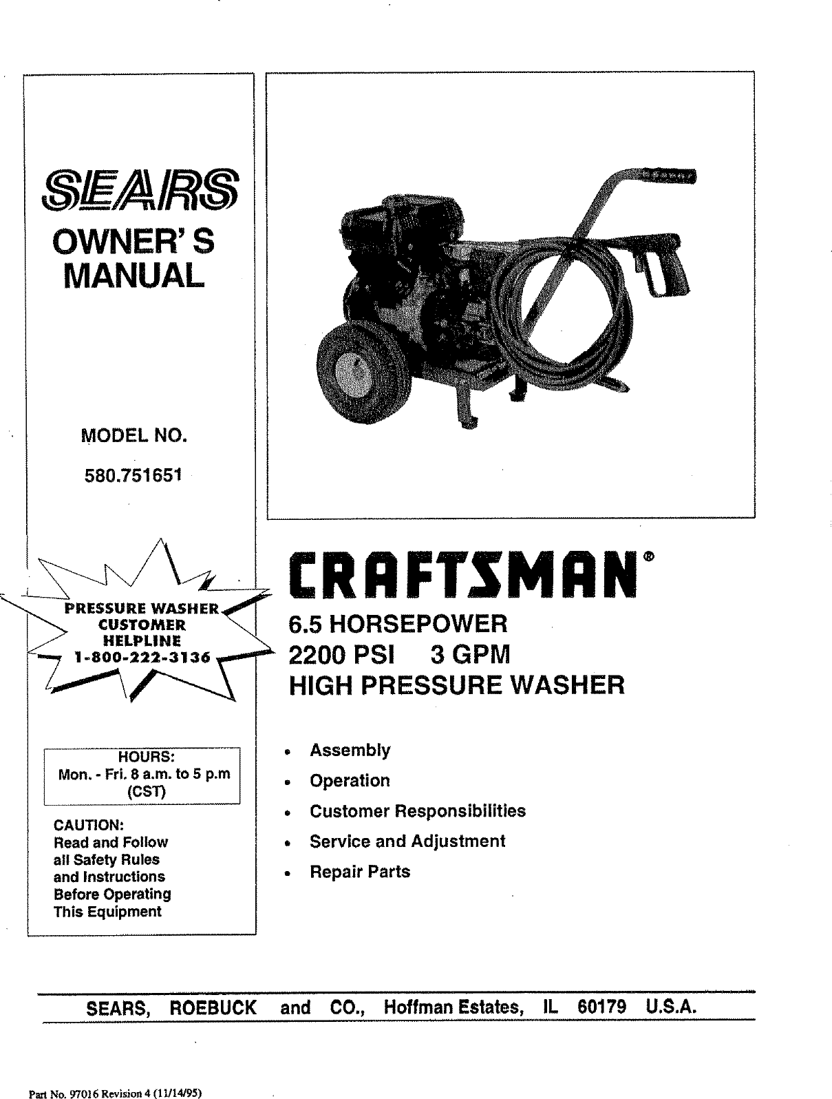 Craftsman 580 751651 Owners Manual