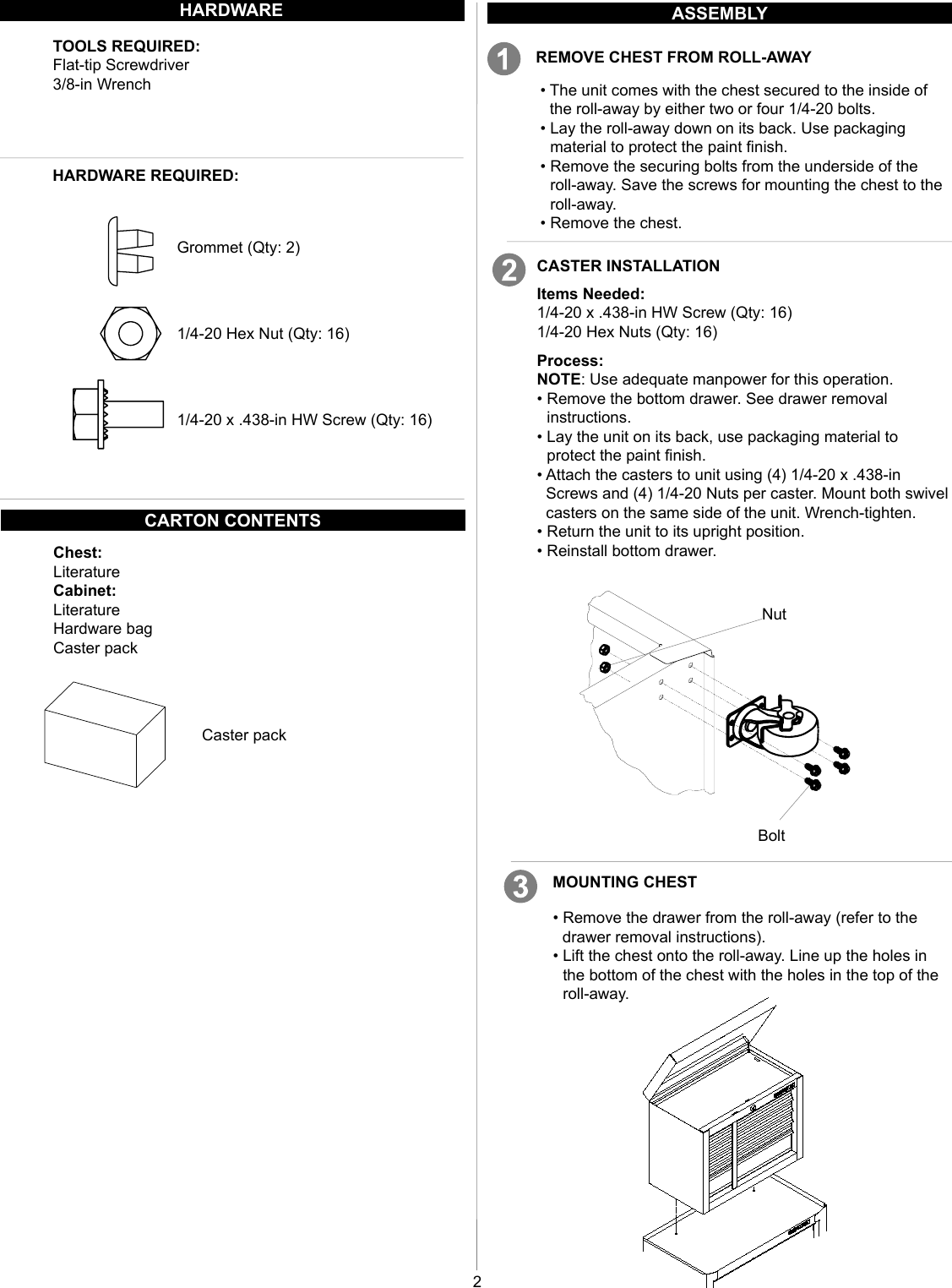 Page 2 of 8 - Craftsman Craftsman-5-Drawer-Standard-Duty-Ball-Bearing-Tool-Center-Black-Use-And-Care-Manual-  Craftsman-5-drawer-standard-duty-ball-bearing-tool-center-black-use-and-care-manual