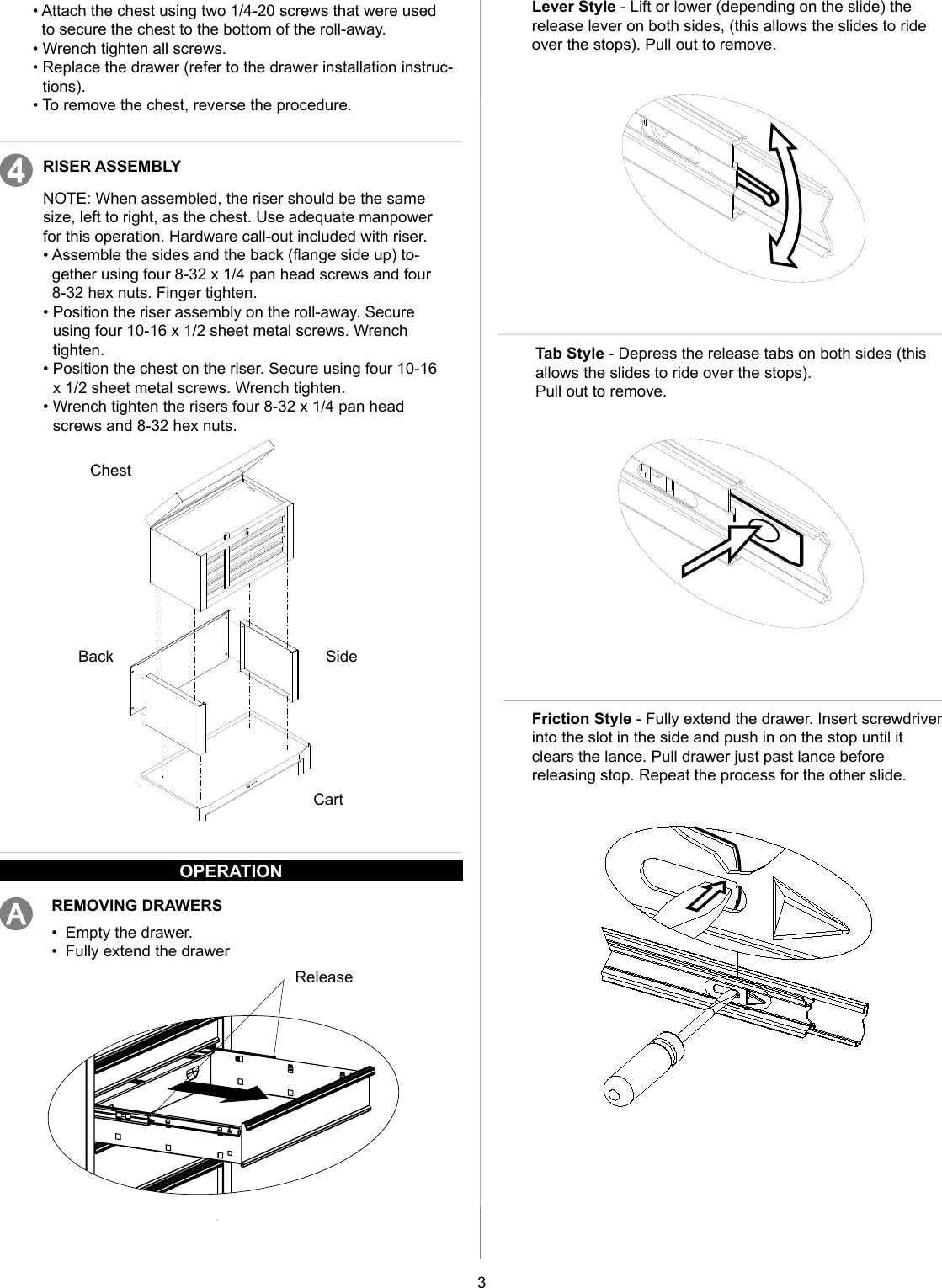 Page 3 of 8 - Craftsman Craftsman-5-Drawer-Standard-Duty-Ball-Bearing-Tool-Center-Black-Use-And-Care-Manual-  Craftsman-5-drawer-standard-duty-ball-bearing-tool-center-black-use-and-care-manual