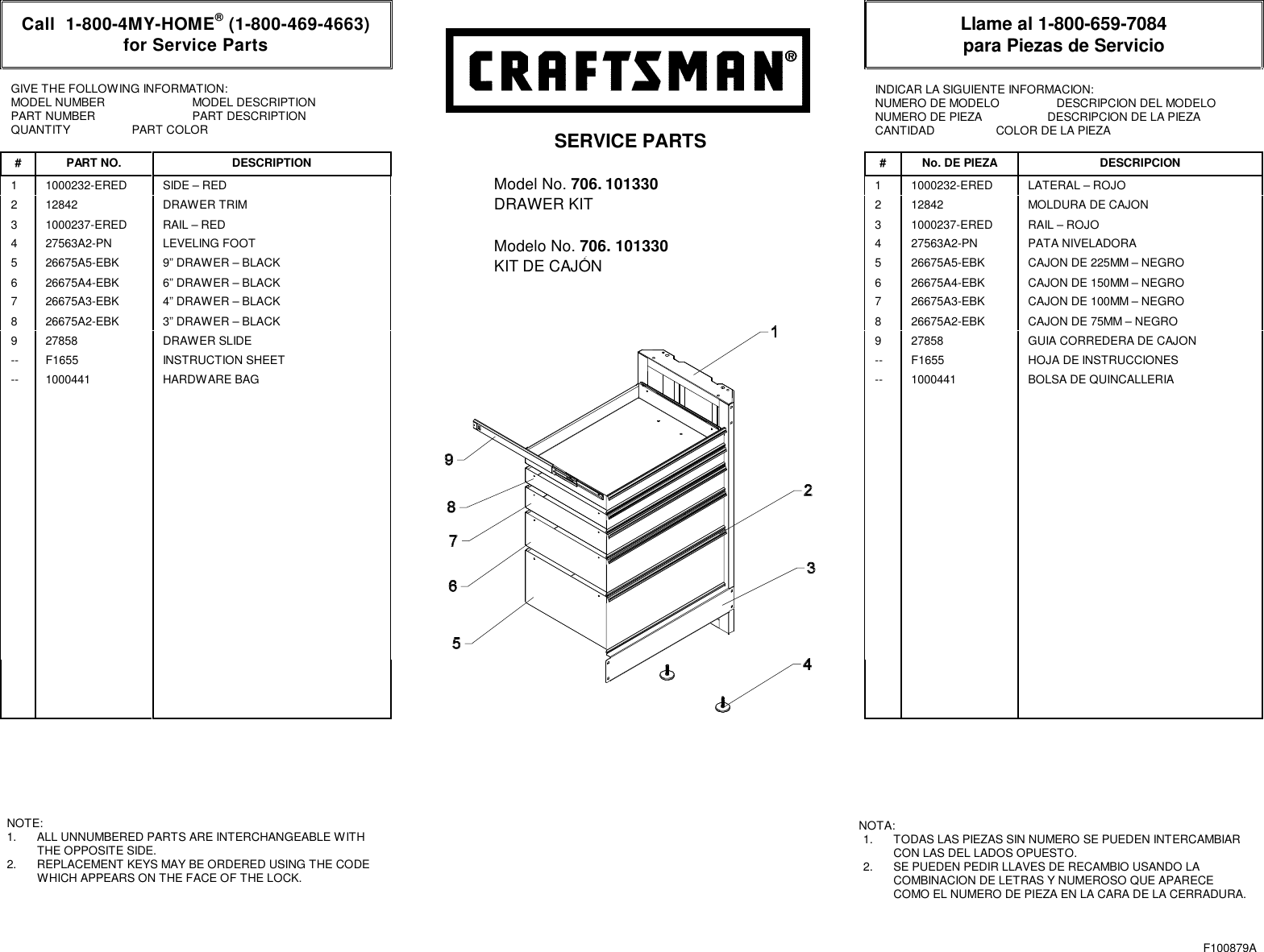Page 1 of 1 - Craftsman Craftsman-5-Drawer-Workbench-Module-Red-Black-Service-Parts-  Craftsman-5-drawer-workbench-module-red-black-service-parts