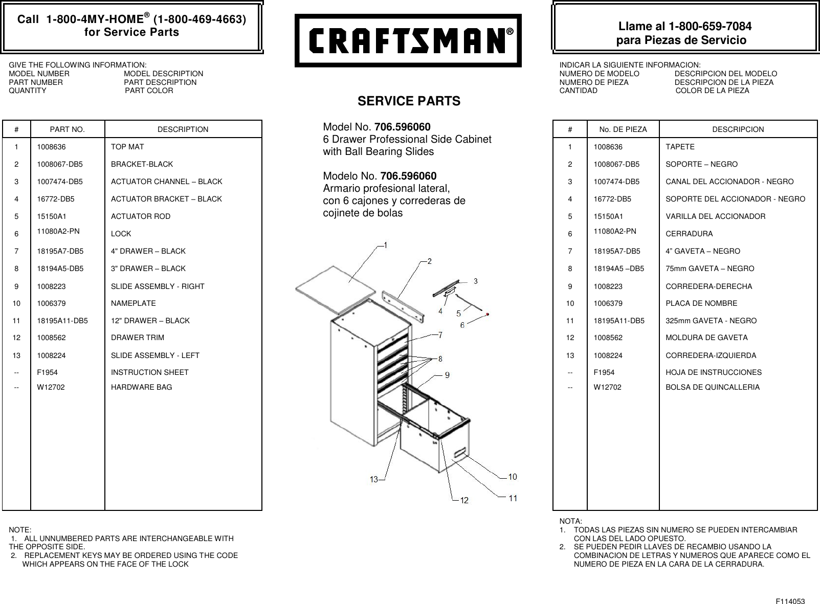 Page 1 of 1 - Craftsman Craftsman-6-Drawer-Premium-Heavy-Duty-Side-Cabinet-Black-Service-Parts- Call 1-800-366-7278 For Service Parts  Craftsman-6-drawer-premium-heavy-duty-side-cabinet-black-service-parts